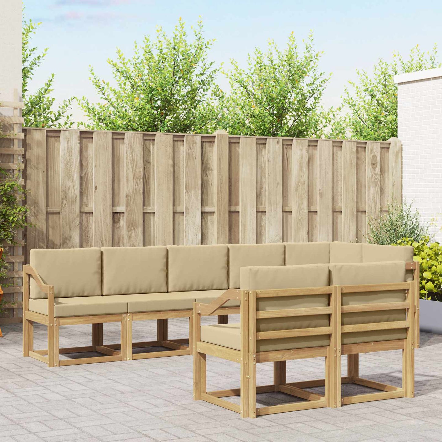 Buiten bankenset met kussen 8 pcs Wit en Beige Polyester is nu te koop bij PeponiXL, paradijselijk wonen!