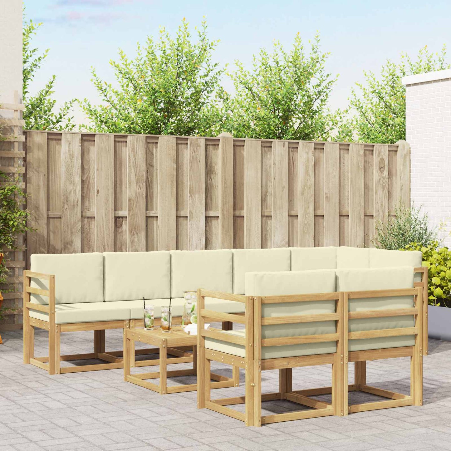 Buiten bankenset met kussen 9 pcs Wit en crèmekleurig Polyester is nu te koop bij PeponiXL, paradijselijk wonen!