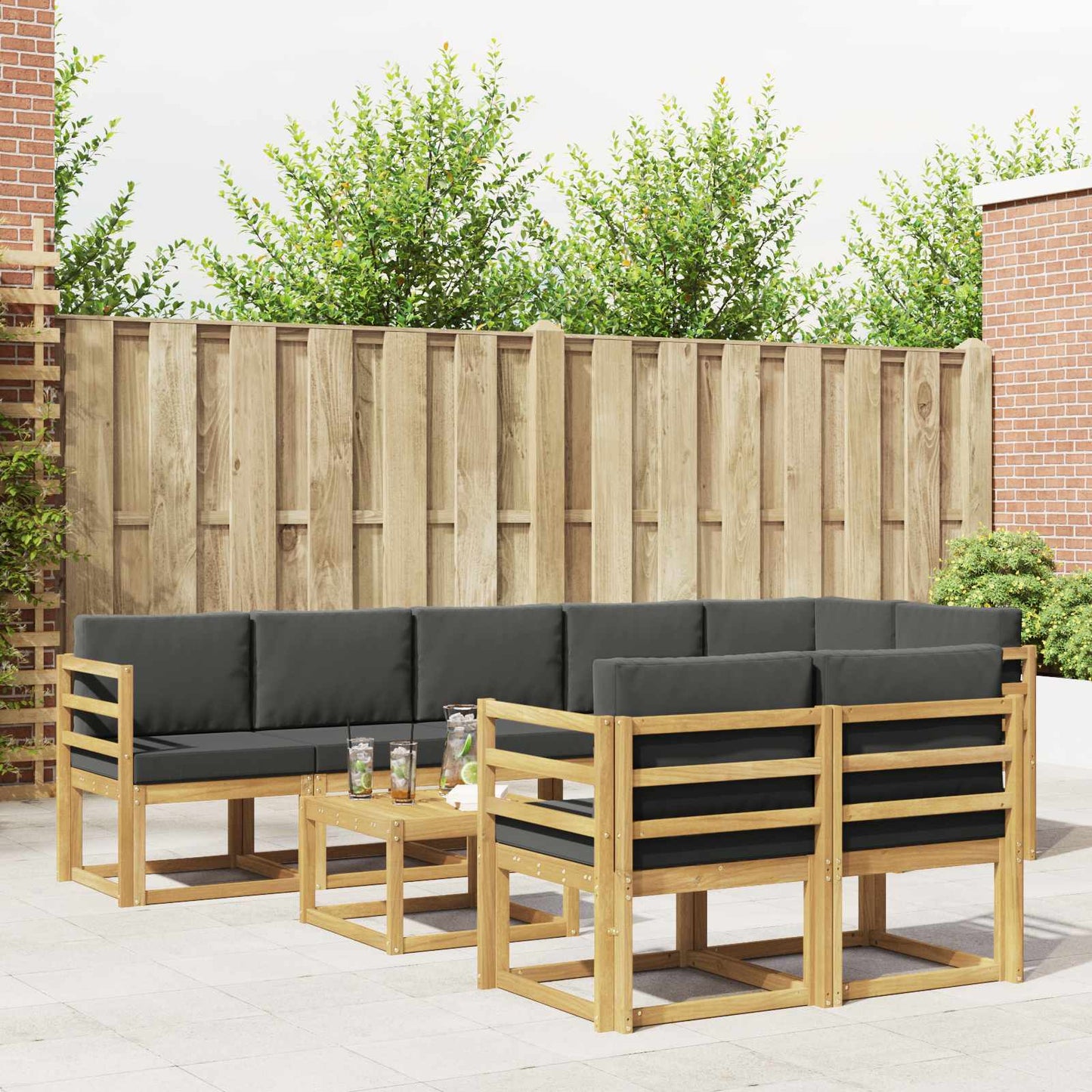 Buiten bankenset 9 pcs Wit en antracietkleurig Polyester is nu te koop bij PeponiXL, paradijselijk wonen!