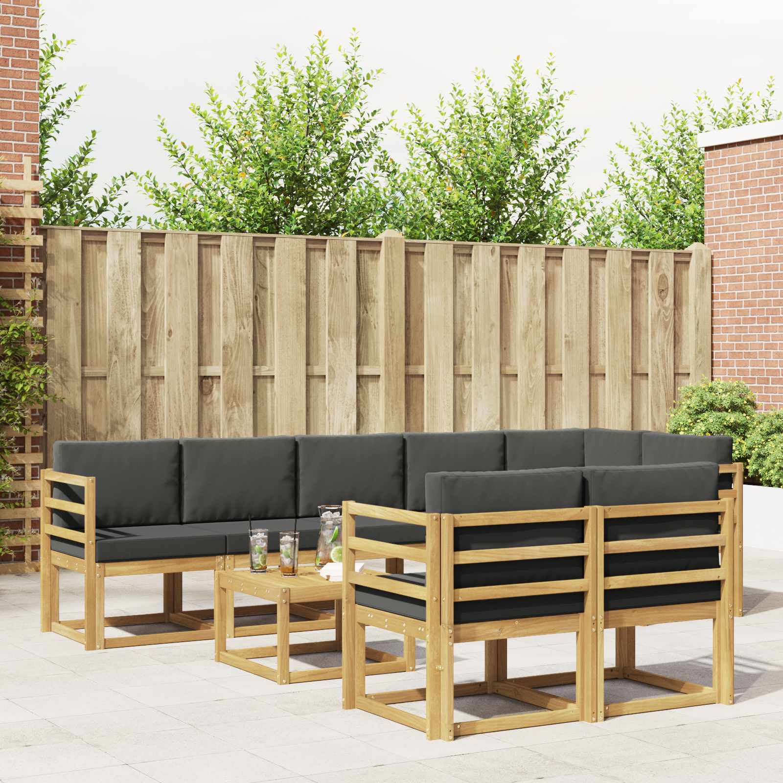Buiten bankenset 9 pcs Wit en antracietkleurig Polyester is nu te koop bij PeponiXL, paradijselijk wonen!