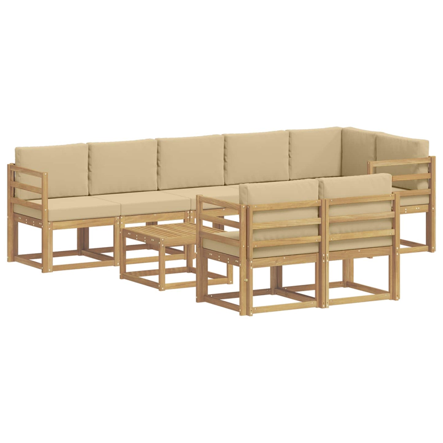 Buiten bankenset met kussen 9 pcs Wit en Beige Polyester is nu te koop bij PeponiXL, paradijselijk wonen!