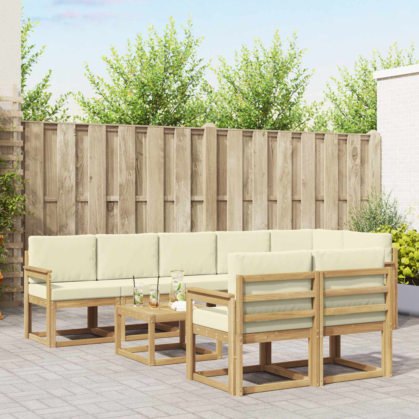 Buiten bankenset met kussen 9 pcs Wit en crèmekleurig Polyester is nu te koop bij PeponiXL, paradijselijk wonen!