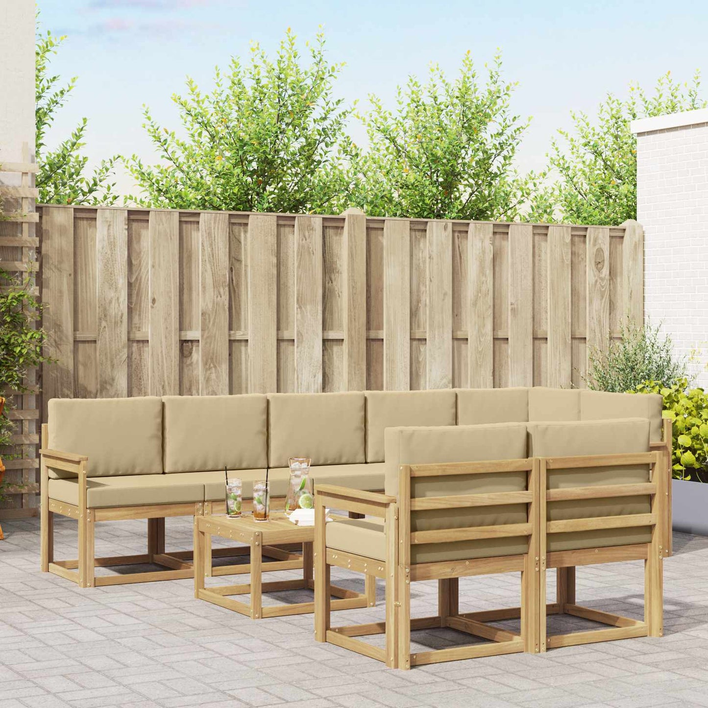 Buiten bankenset met kussen 9 pcs Wit en Beige Polyester is nu te koop bij PeponiXL, paradijselijk wonen!
