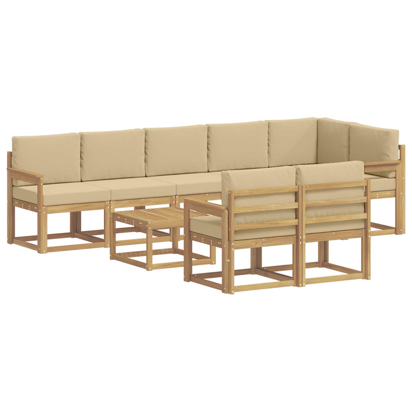 Buiten bankenset met kussen 9 pcs Wit en Beige Polyester is nu te koop bij PeponiXL, paradijselijk wonen!