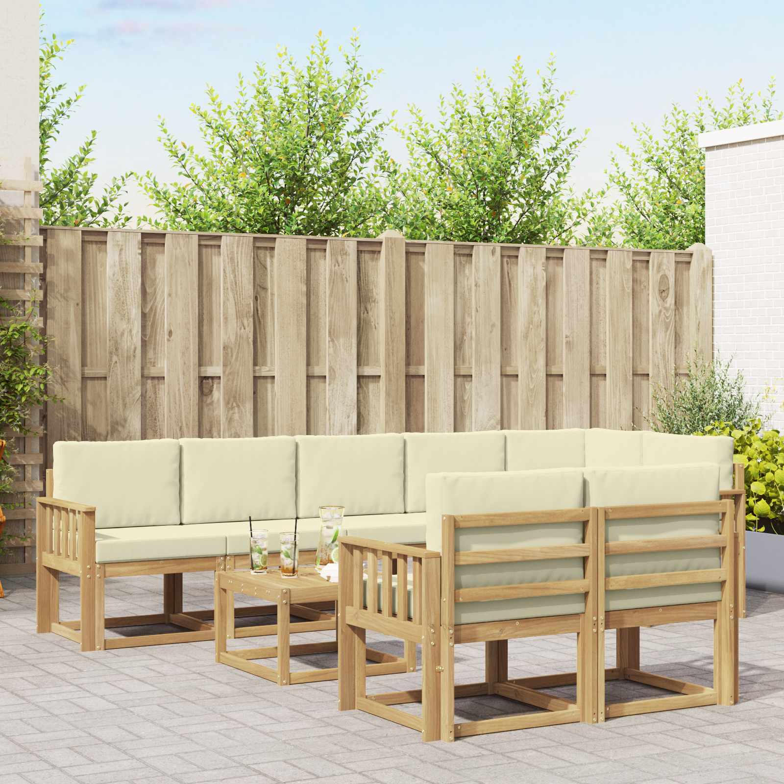 Buiten bankenset met kussen 9 pcs Wit en crèmekleurig Polyester is nu te koop bij PeponiXL, paradijselijk wonen!