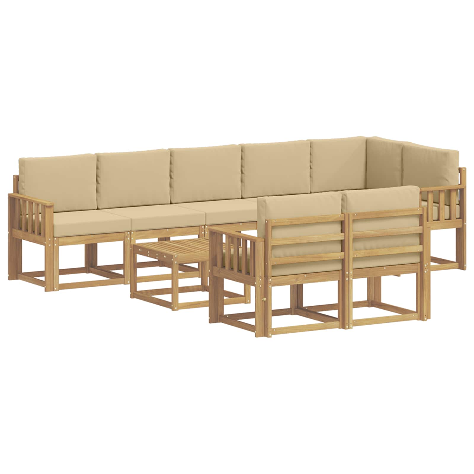 Buiten bankenset met kussen 9 pcs Wit en Beige Polyester is nu te koop bij PeponiXL, paradijselijk wonen!
