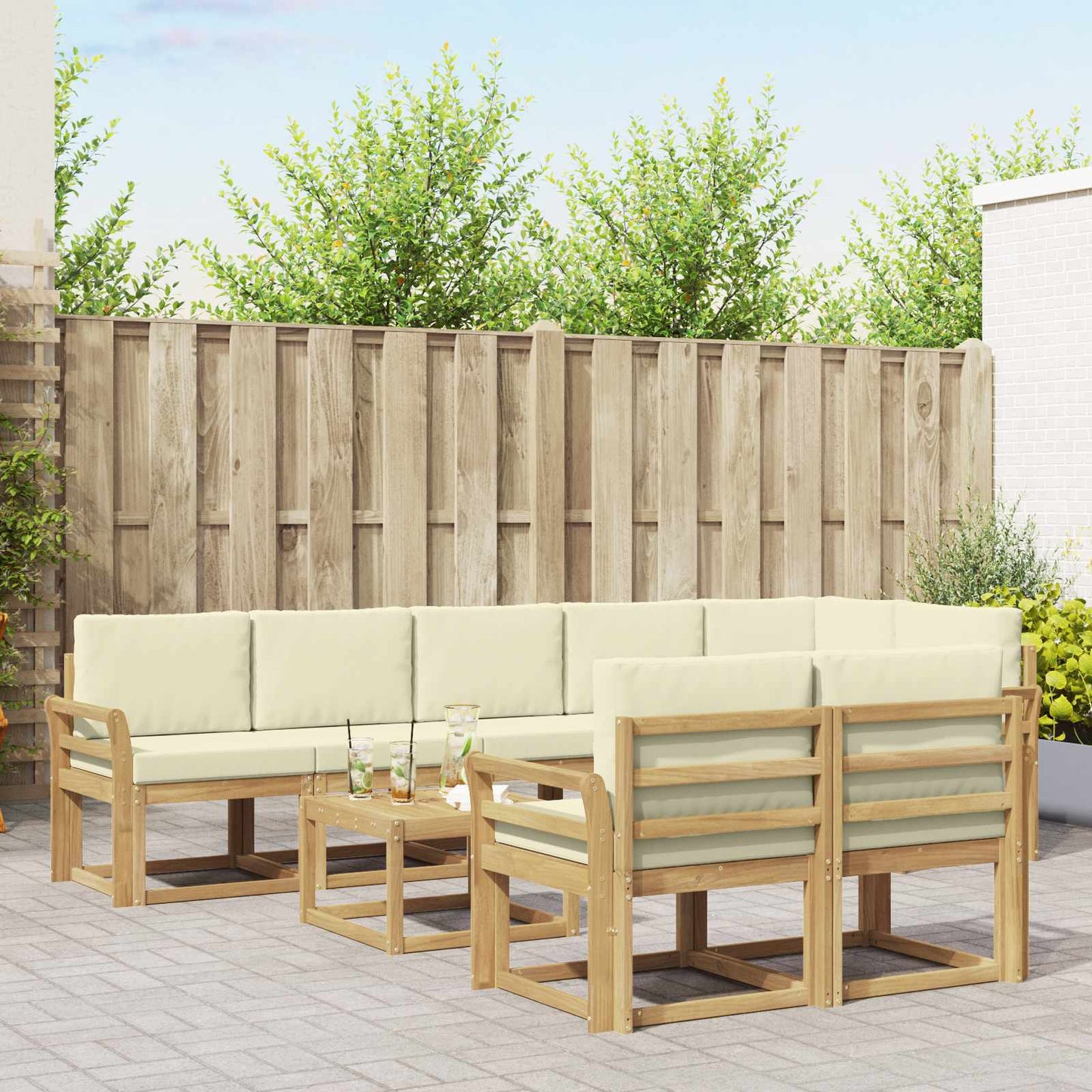 Buiten bankenset met kussen 9 pcs Wit en crèmekleurig Polyester is nu te koop bij PeponiXL, paradijselijk wonen!