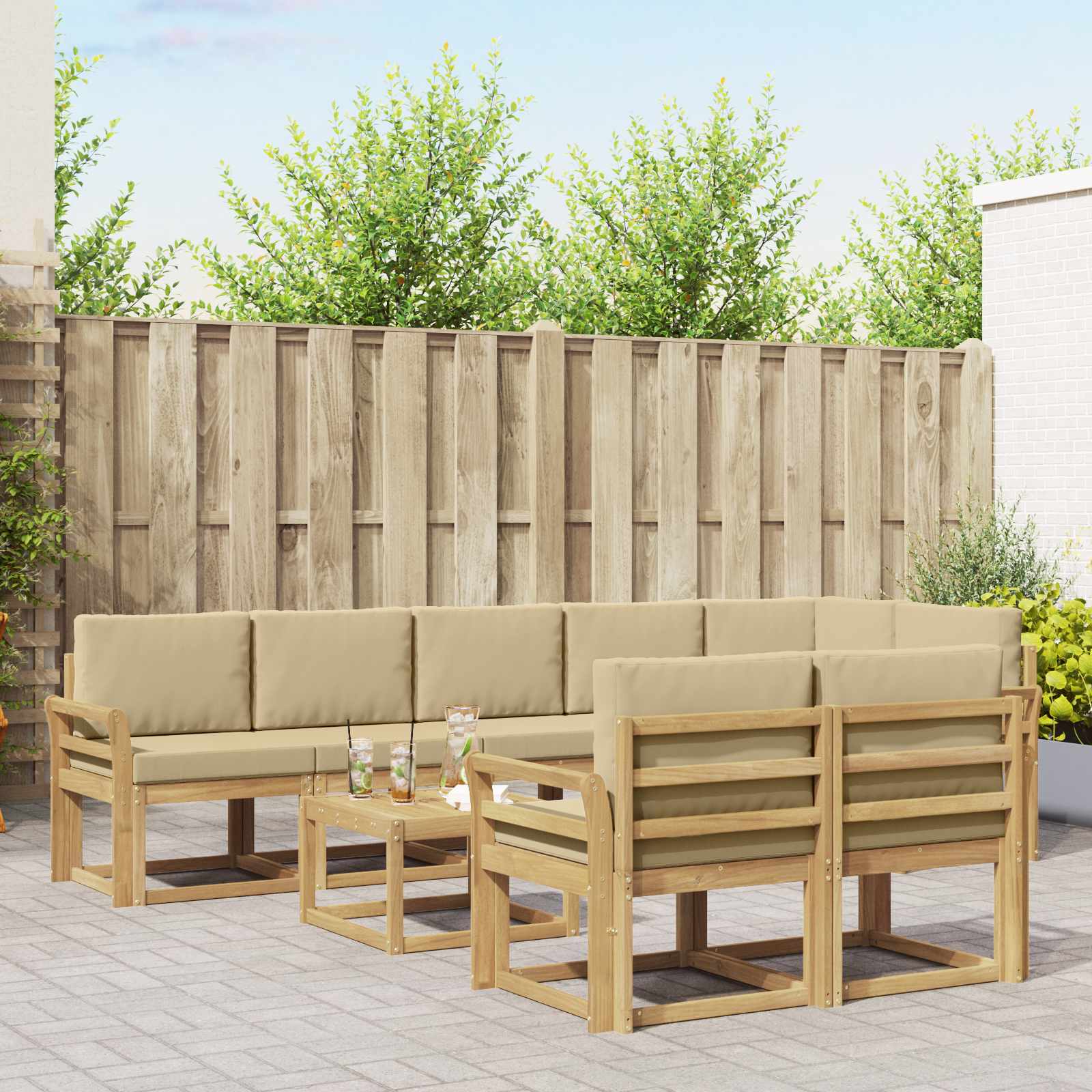 Buiten bankenset met kussen 9 pcs Wit en Beige Polyester is nu te koop bij PeponiXL, paradijselijk wonen!