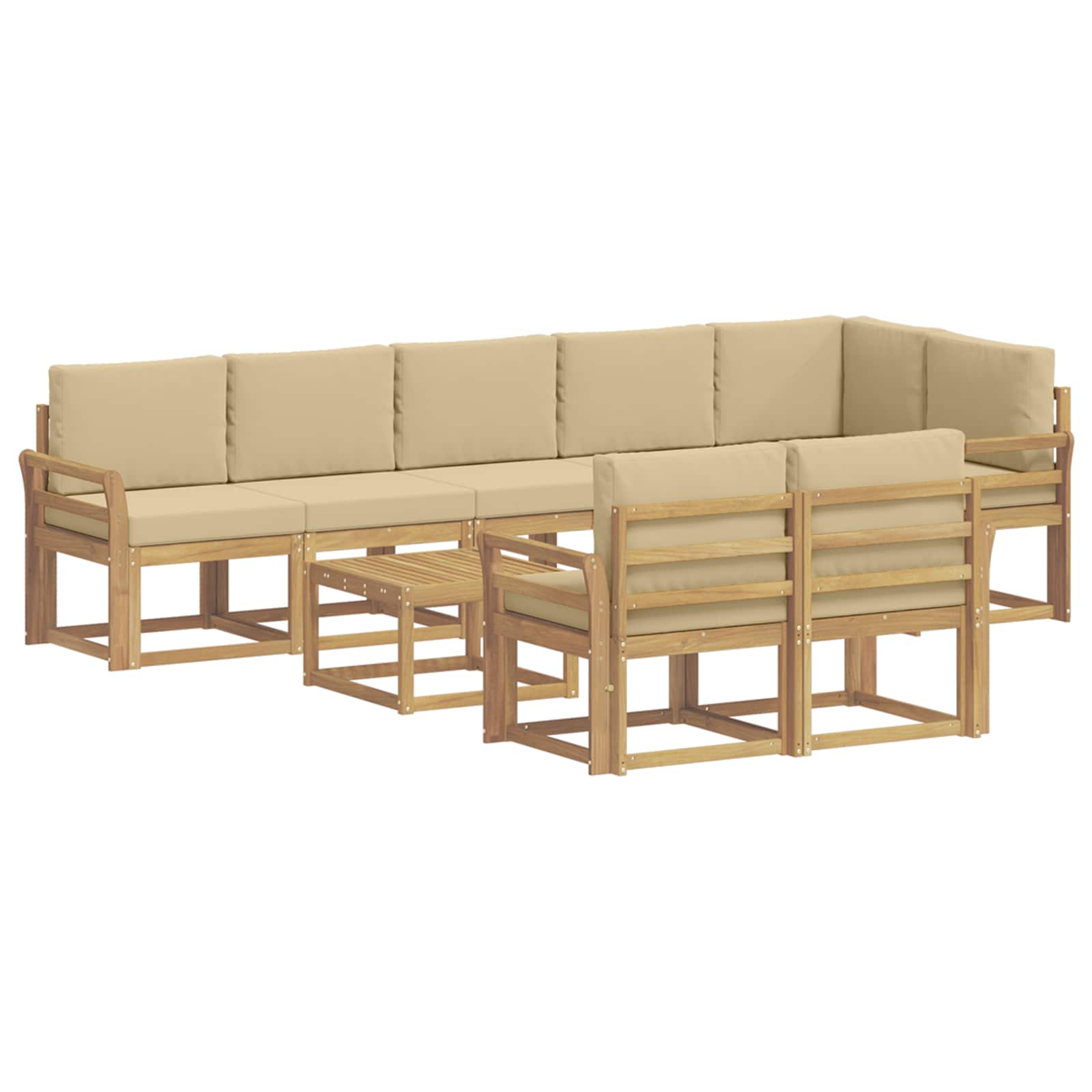 Buiten bankenset met kussen 9 pcs Wit en Beige Polyester is nu te koop bij PeponiXL, paradijselijk wonen!