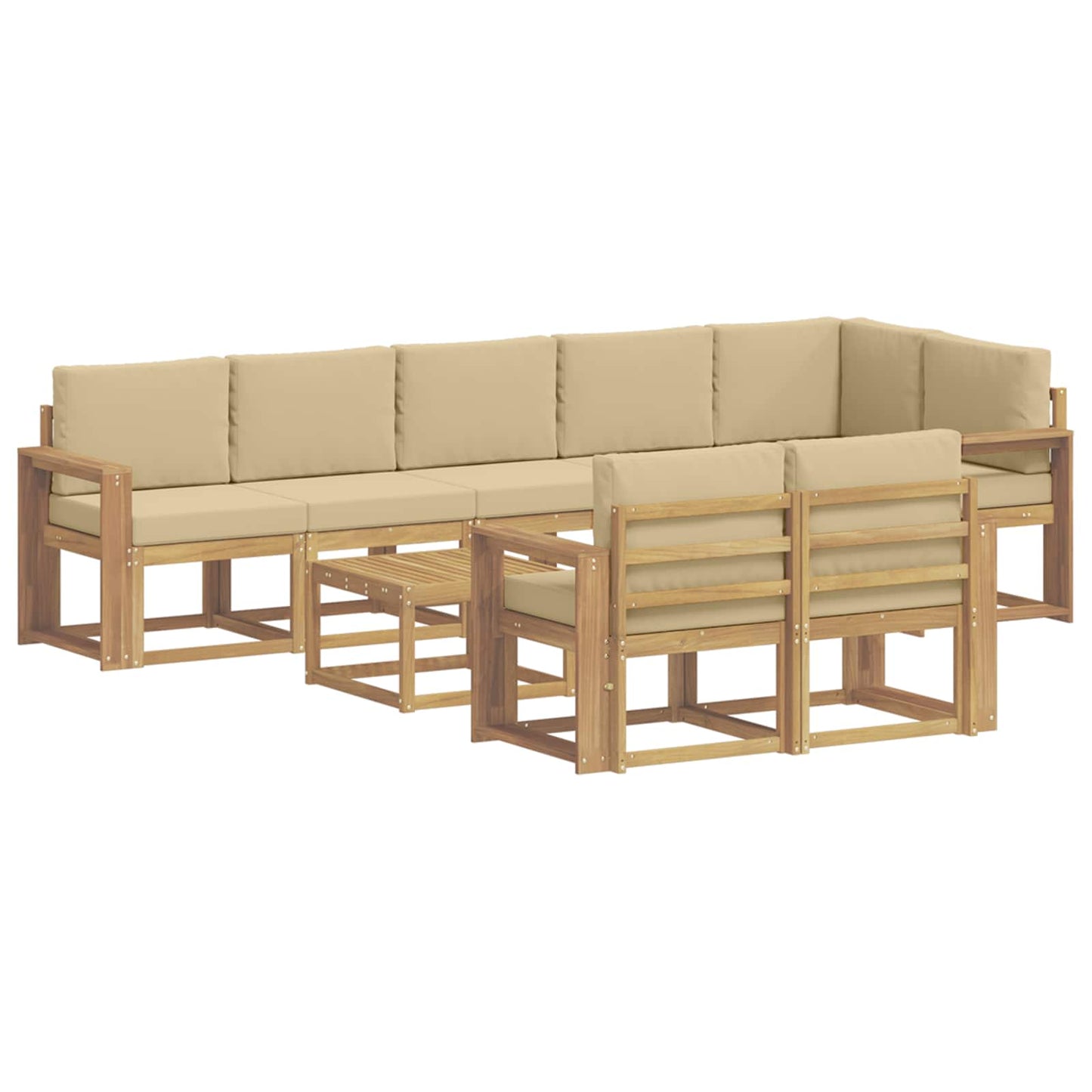 Buiten bankenset met kussen 9 pcs Wit en Beige Polyester is nu te koop bij PeponiXL, paradijselijk wonen!