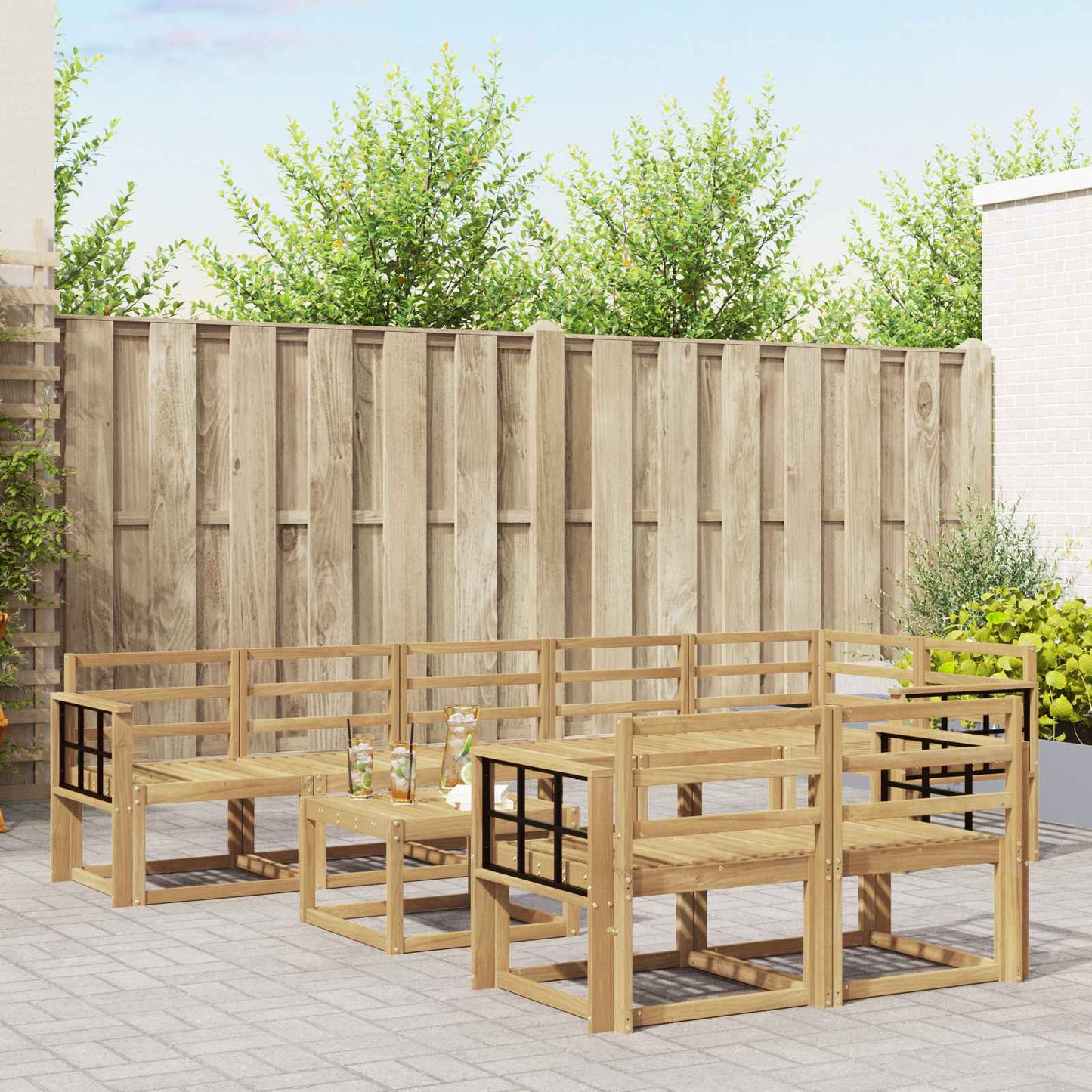 Buiten bankenset 9 pcs Wit Massief Acaciahout