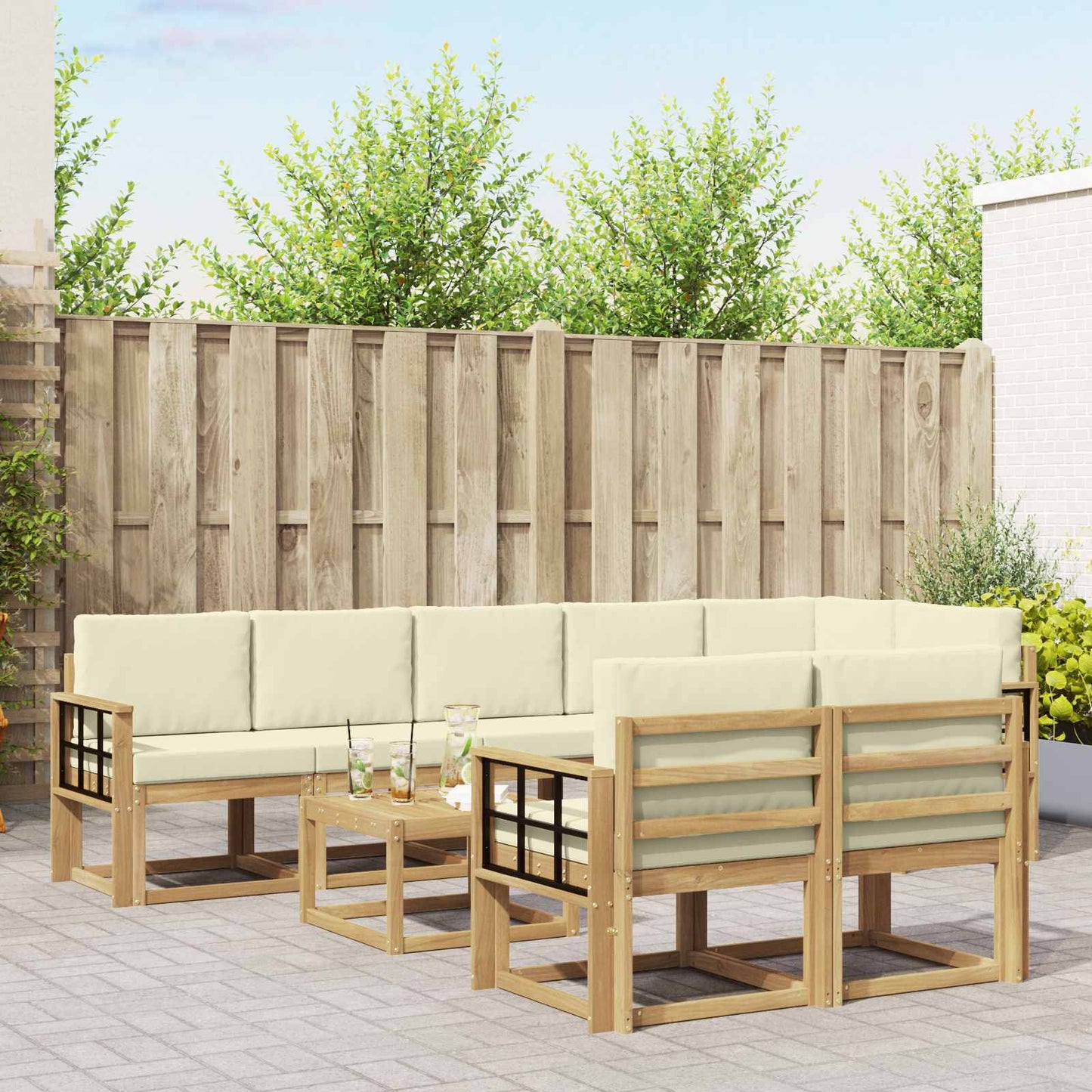 Buiten bankenset met kussen 9 pcs Wit en crèmekleurig Polyester is nu te koop bij PeponiXL, paradijselijk wonen!