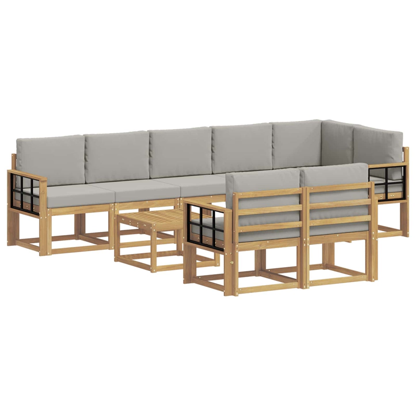 Buiten bankenset met kussen 9 pcs Wit en Lichtgrijs