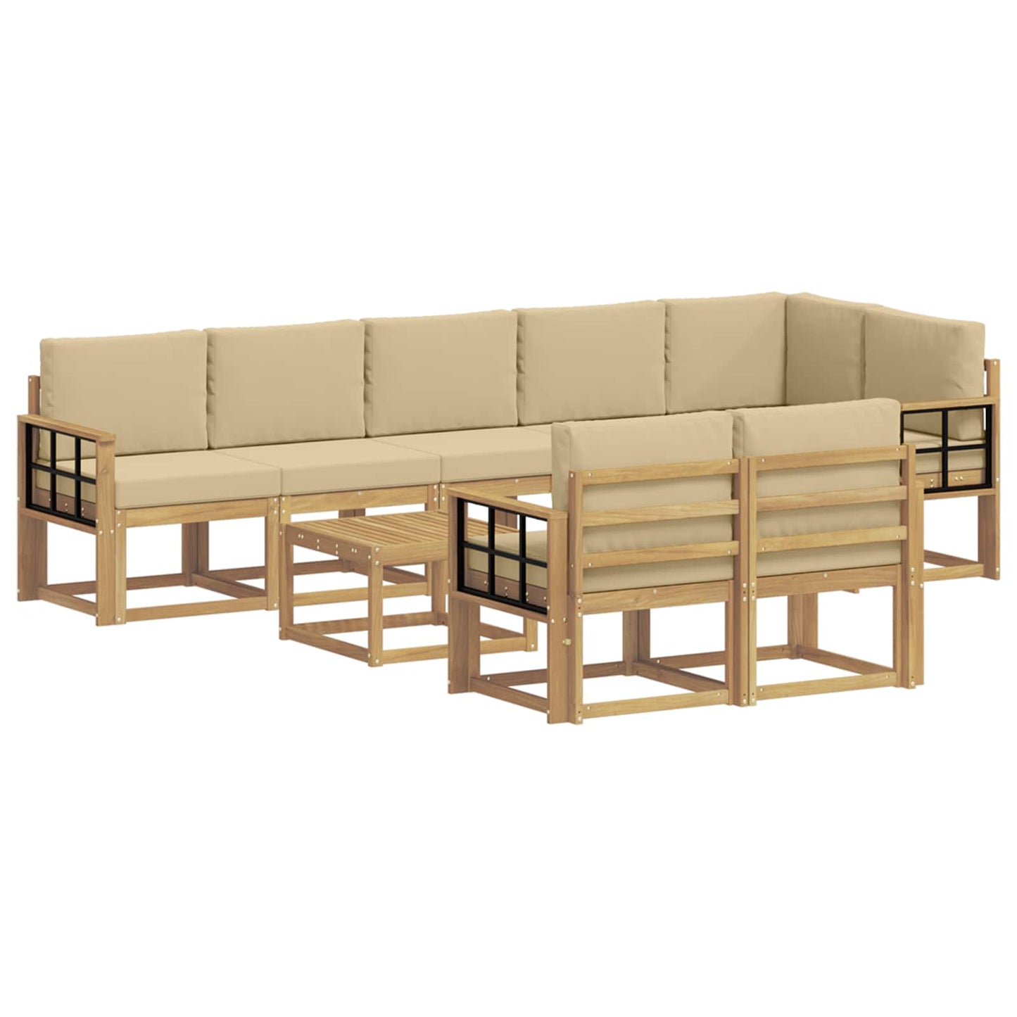 Buiten bankenset met kussen 9 pcs Wit en Beige Polyester is nu te koop bij PeponiXL, paradijselijk wonen!