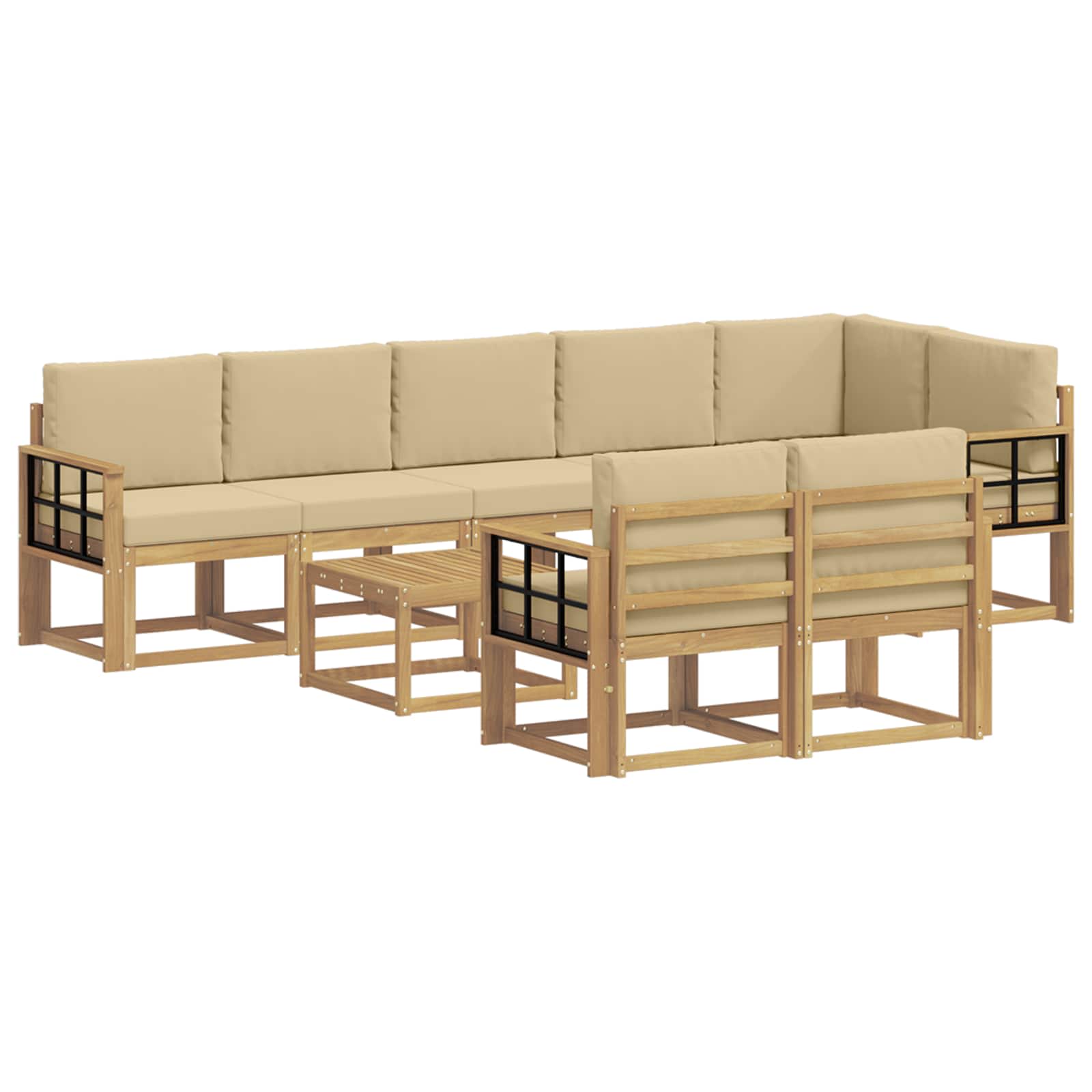 Buiten bankenset met kussen 9 pcs Wit en Beige Polyester is nu te koop bij PeponiXL, paradijselijk wonen!