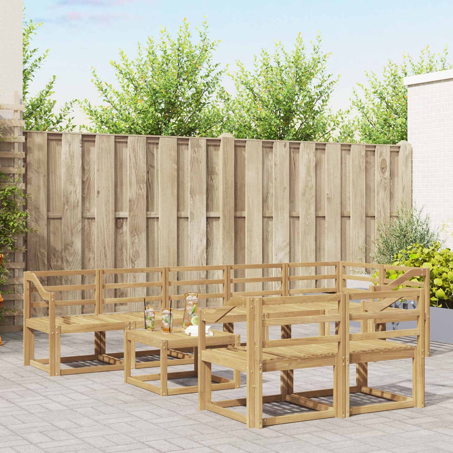 Buiten bankenset 9 pcs Wit Massief Acaciahout