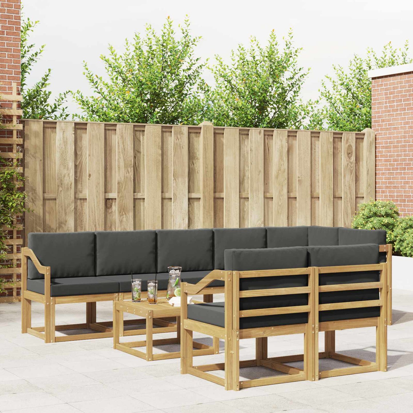 Buiten bankenset 9 pcs Wit en antracietkleurig Polyester is nu te koop bij PeponiXL, paradijselijk wonen!