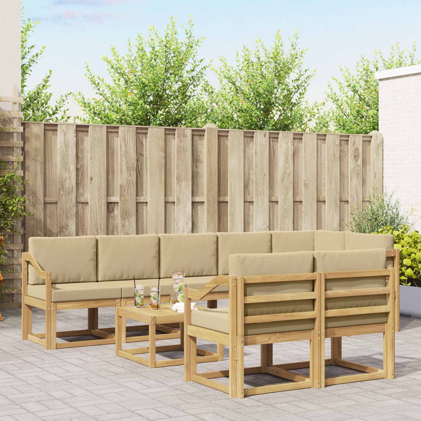 Buiten bankenset met kussen 9 pcs Wit en Beige Polyester is nu te koop bij PeponiXL, paradijselijk wonen!