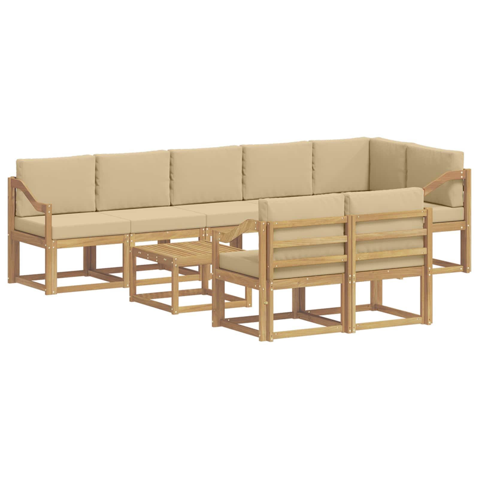 Buiten bankenset met kussen 9 pcs Wit en Beige Polyester is nu te koop bij PeponiXL, paradijselijk wonen!