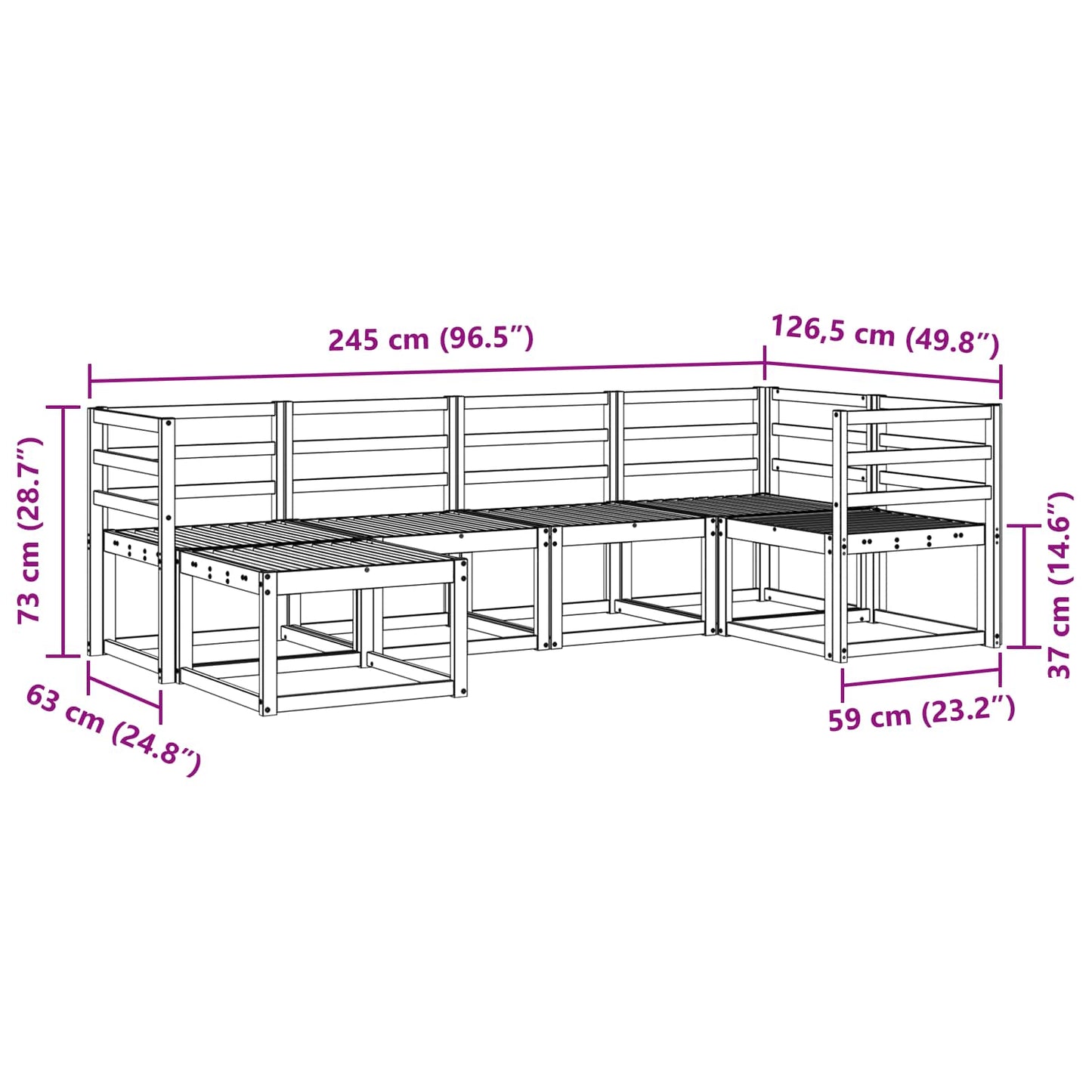 Buiten bankenset 6 pcs Wit Massief Acaciahout