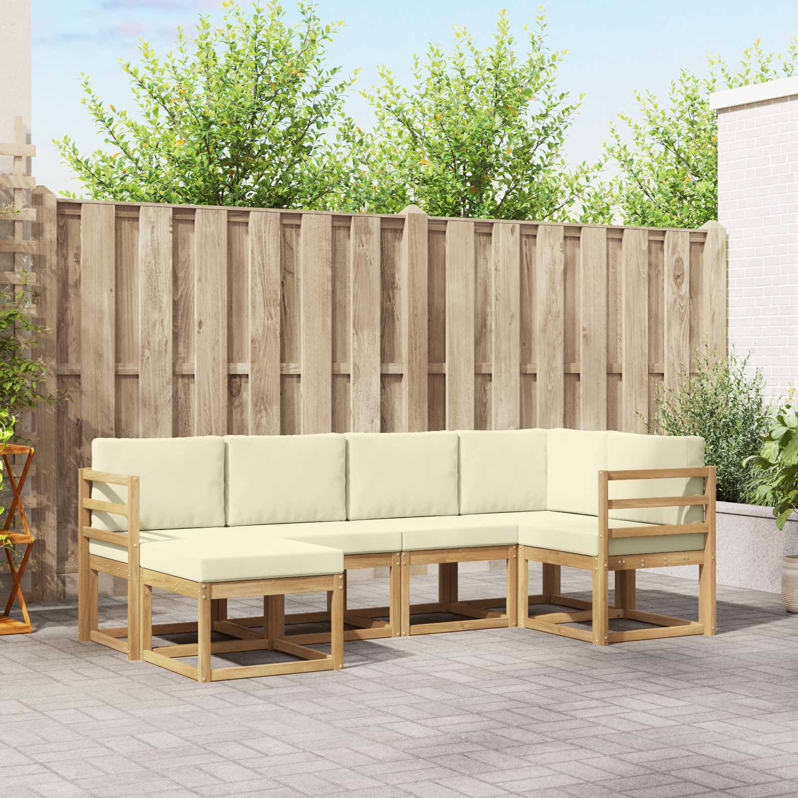Buiten bankenset met kussen 6 pcs Wit en crèmekleurig Polyester is nu te koop bij PeponiXL, paradijselijk wonen!