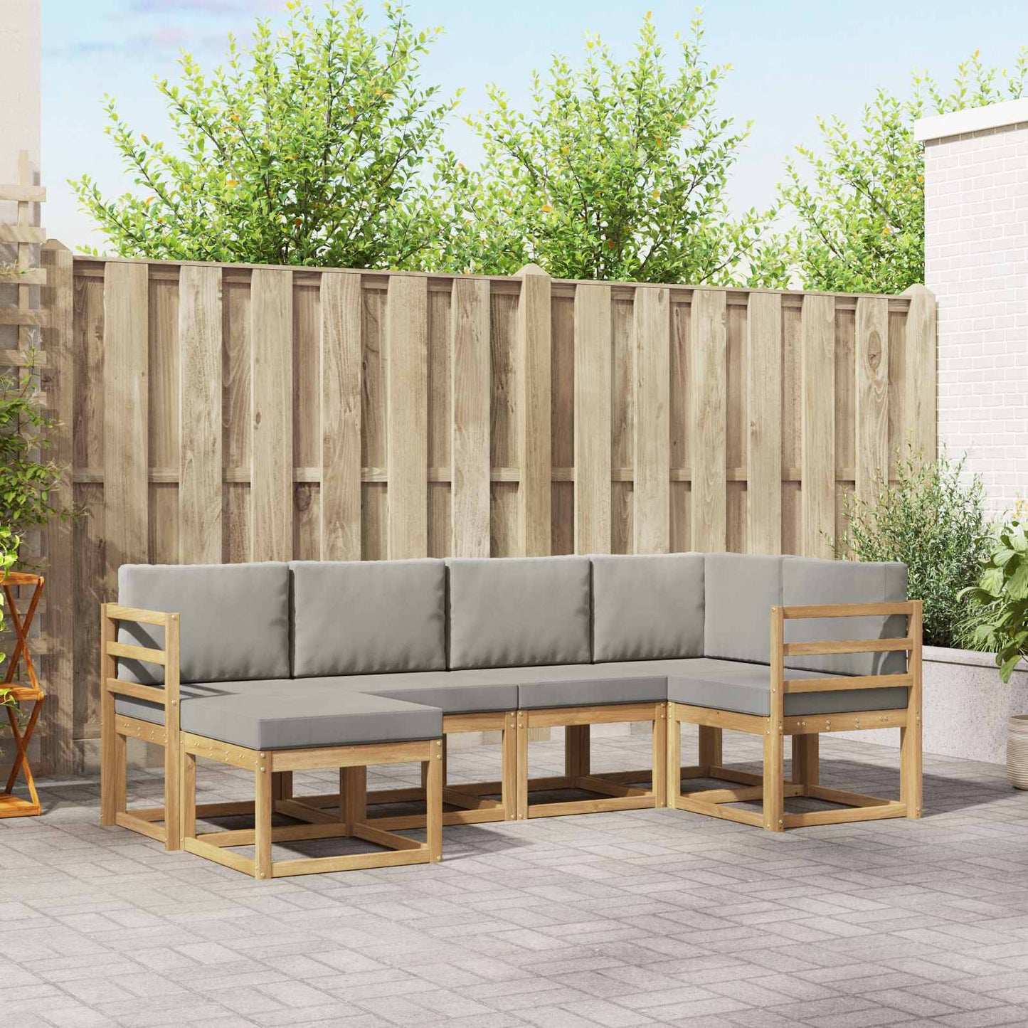 Buiten bankenset met kussen 6 pcs Wit en Lichtgrijs
