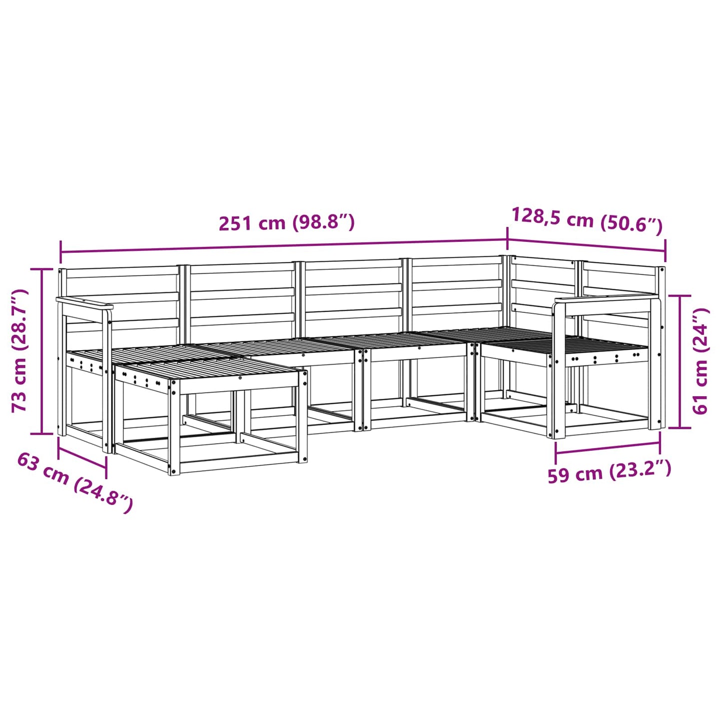 Buiten bankenset 6 pcs Wit Massief Acaciahout