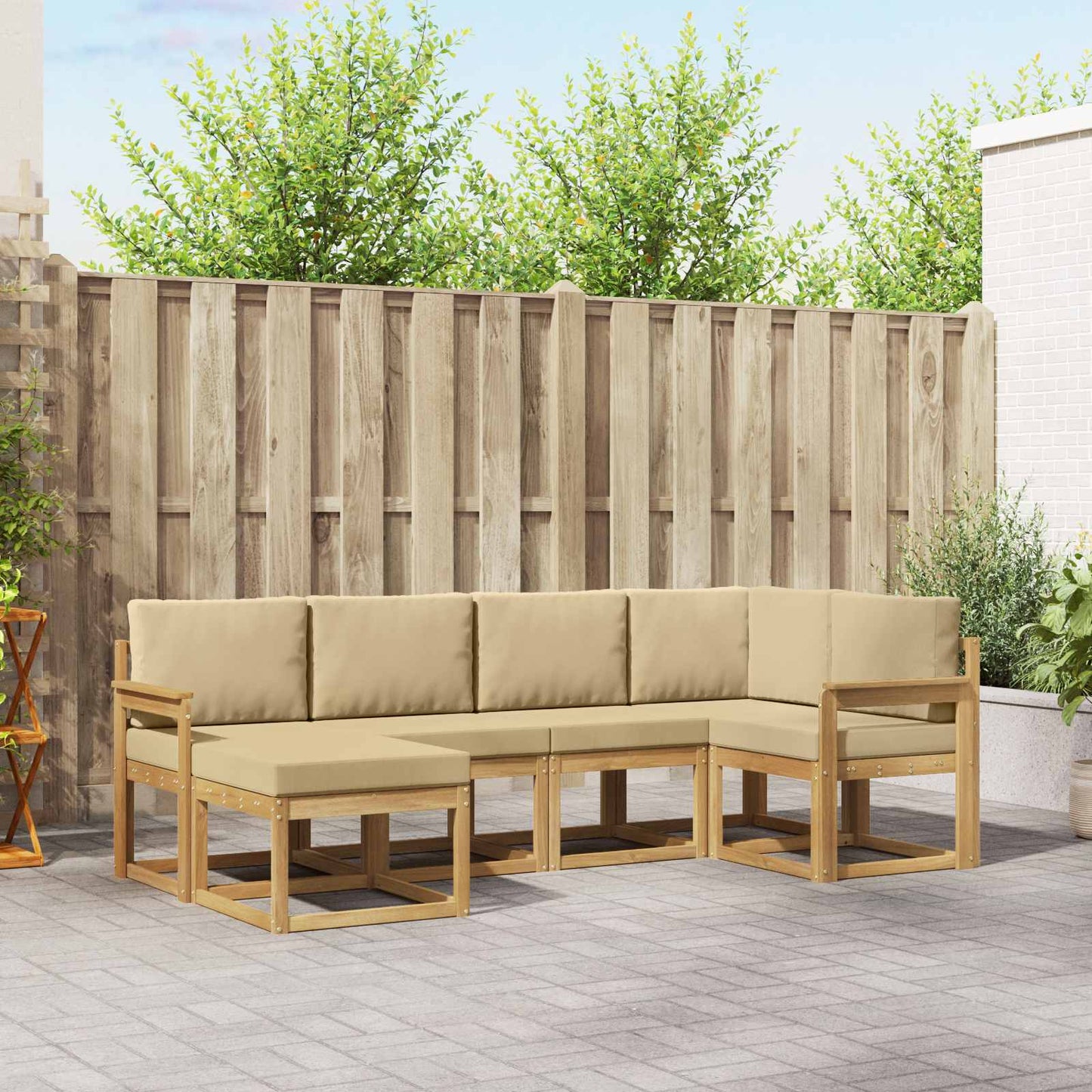 Buiten bankenset met kussen 6 pcs Wit en Beige Polyester is nu te koop bij PeponiXL, paradijselijk wonen!