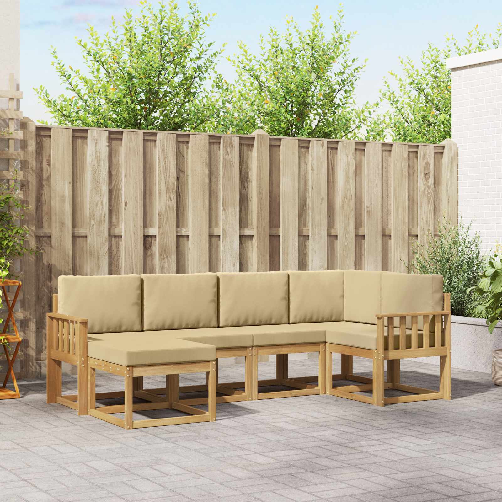 Buiten bankenset met kussen 6 pcs Wit en Beige Polyester is nu te koop bij PeponiXL, paradijselijk wonen!