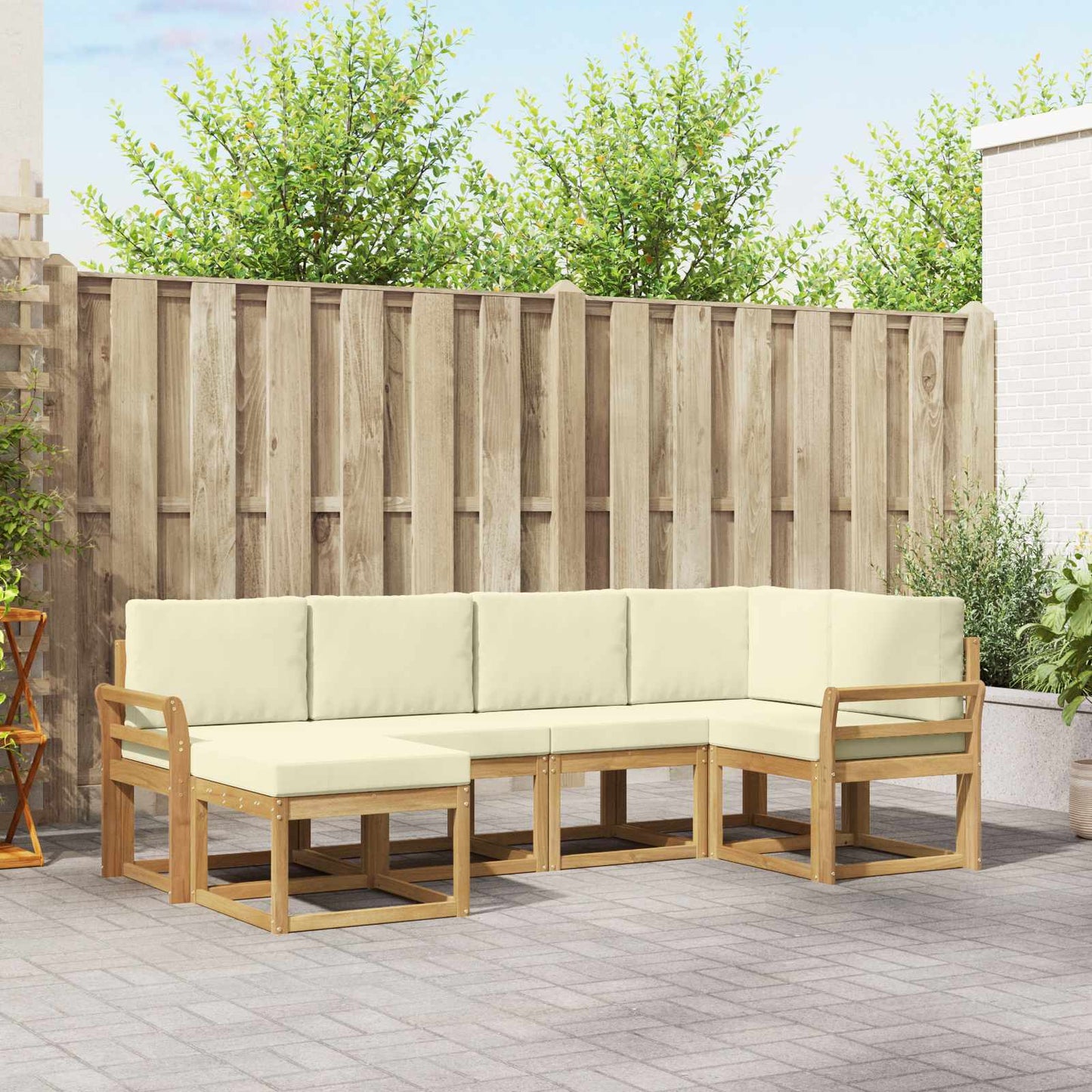 Buiten bankenset met kussen 6 pcs Wit en crèmekleurig Polyester is nu te koop bij PeponiXL, paradijselijk wonen!