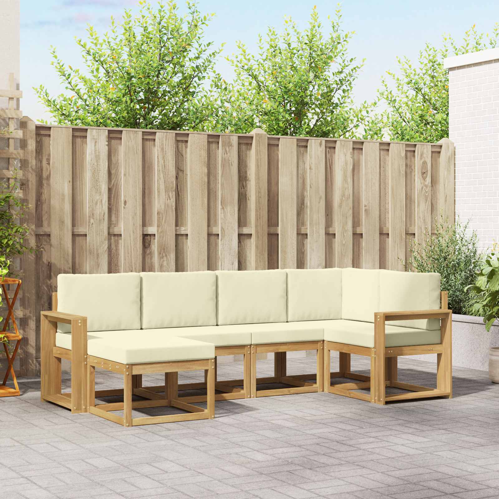 Buiten bankenset met kussen 6 pcs Wit en crèmekleurig Polyester is nu te koop bij PeponiXL, paradijselijk wonen!