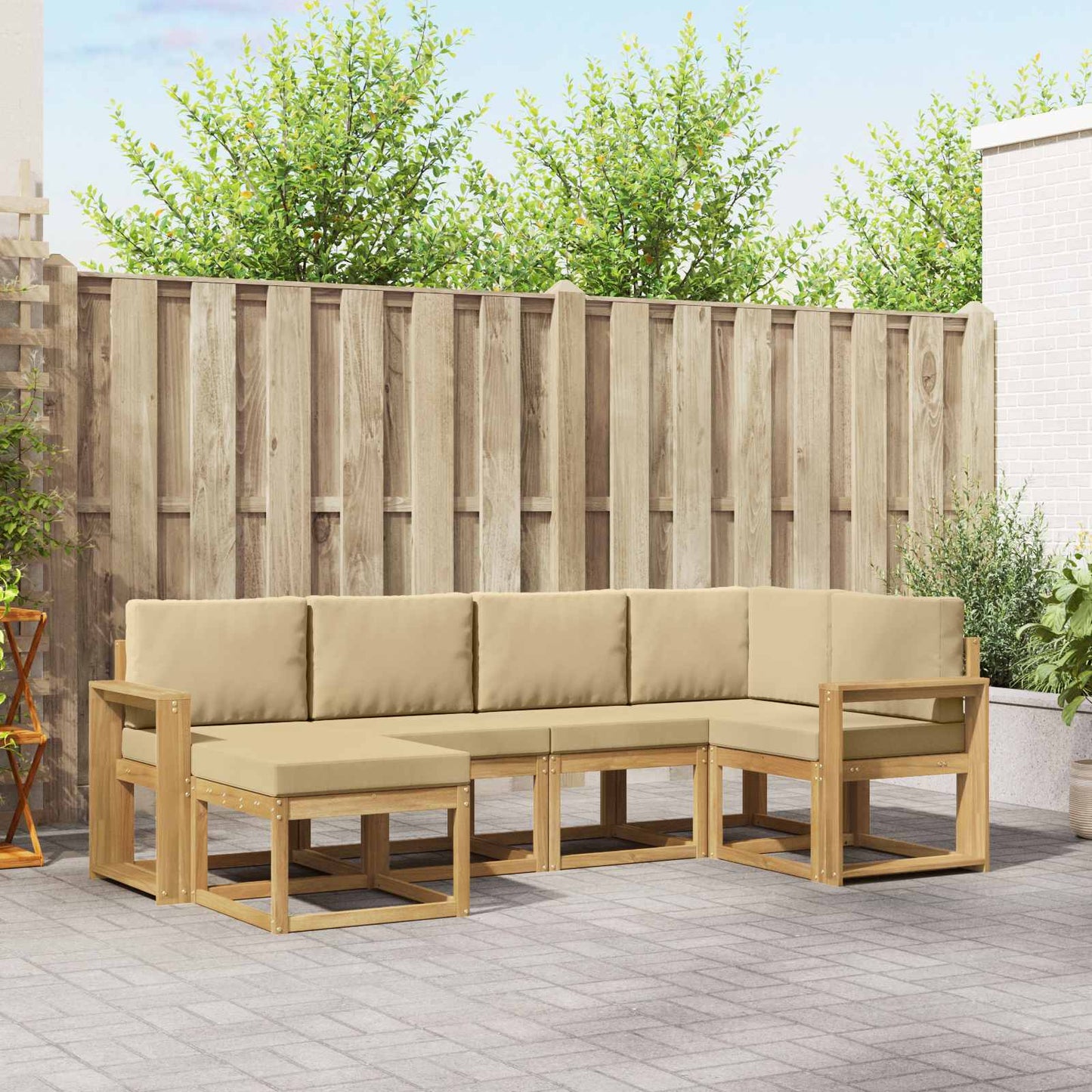 Buiten bankenset met kussen 6 pcs Wit en Beige Polyester is nu te koop bij PeponiXL, paradijselijk wonen!
