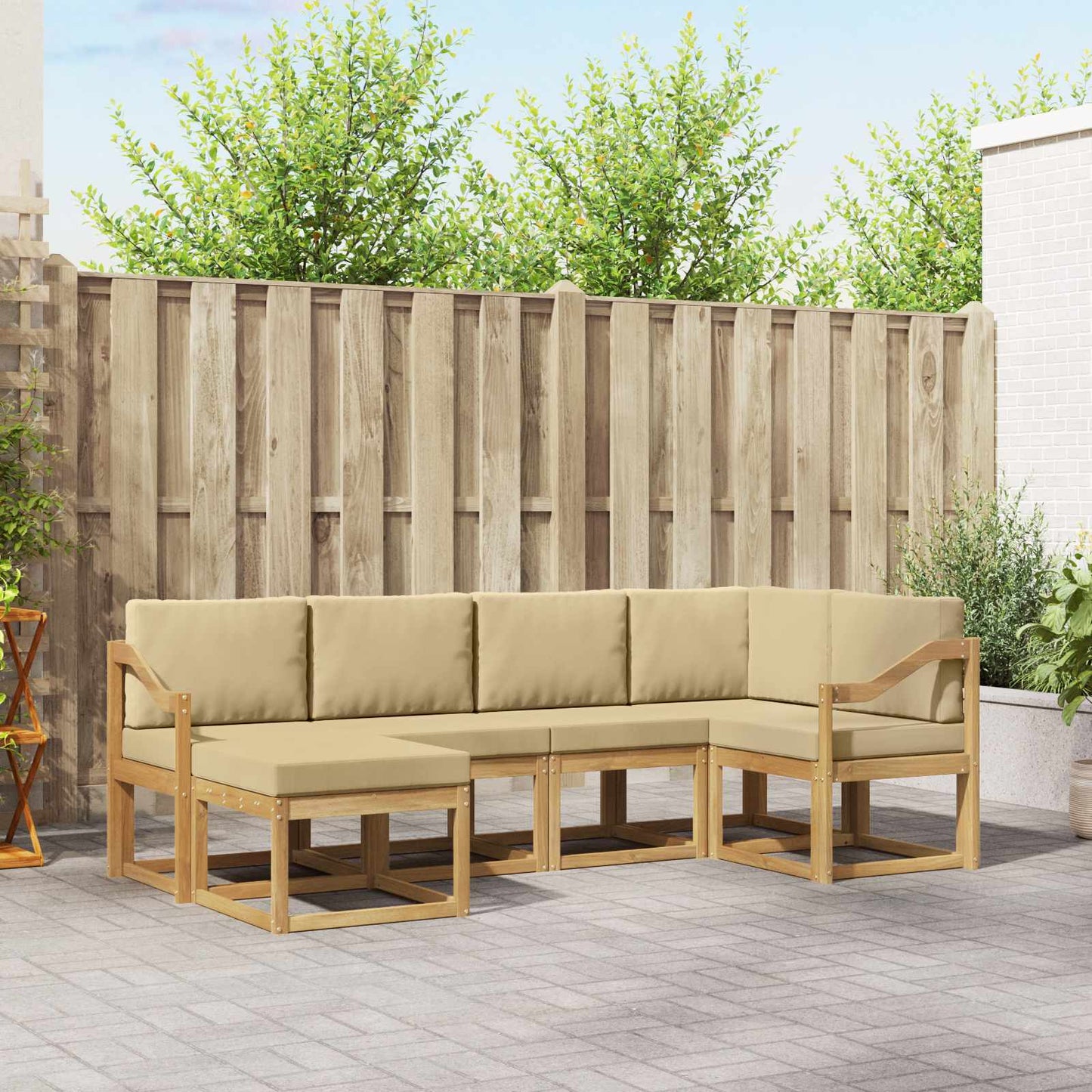 Buiten bankenset met kussen 6 pcs Wit en Beige Polyester is nu te koop bij PeponiXL, paradijselijk wonen!