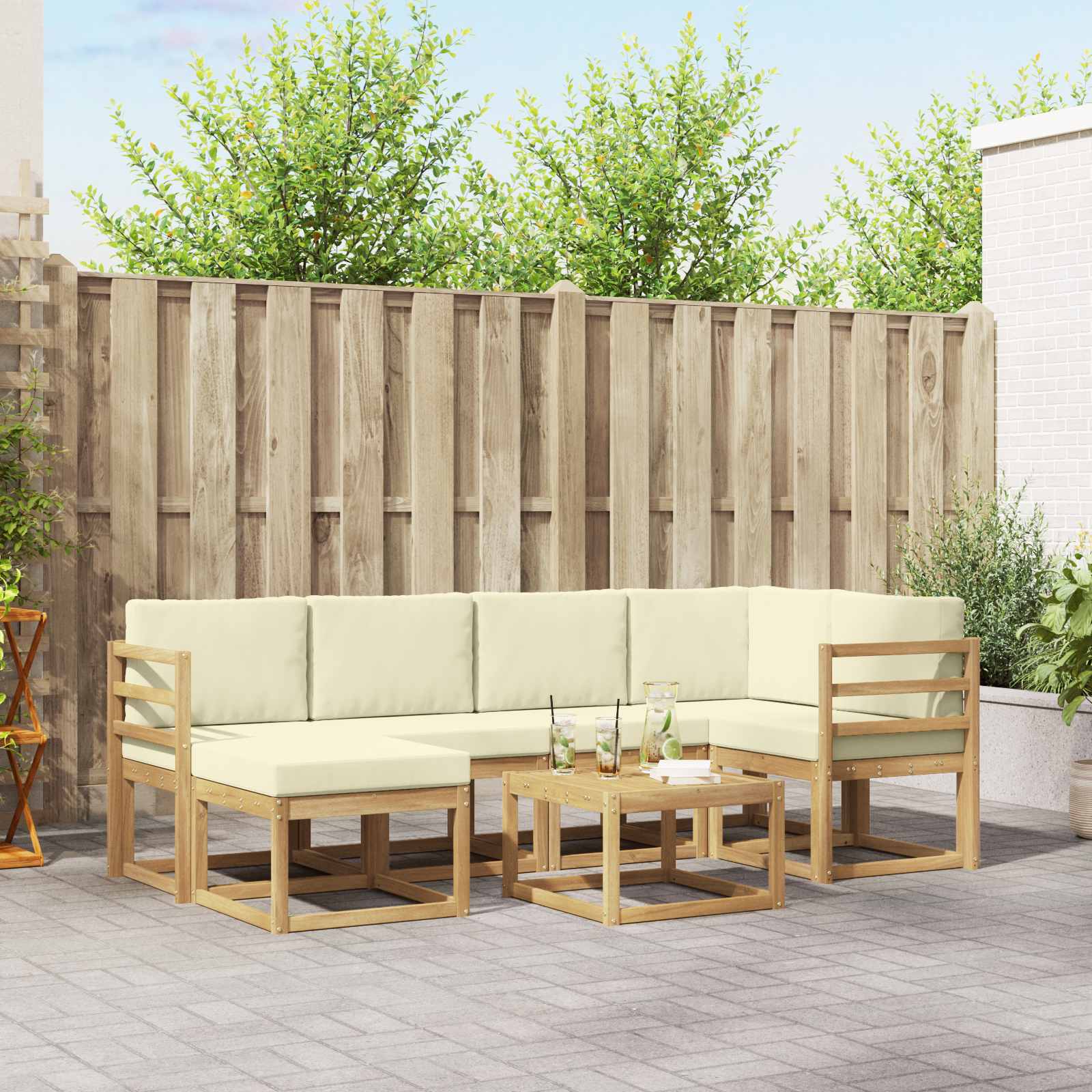 Buiten bankenset 7 pcs Wit en crèmekleurig Massief Acaciahout is nu te koop bij PeponiXL, paradijselijk wonen!