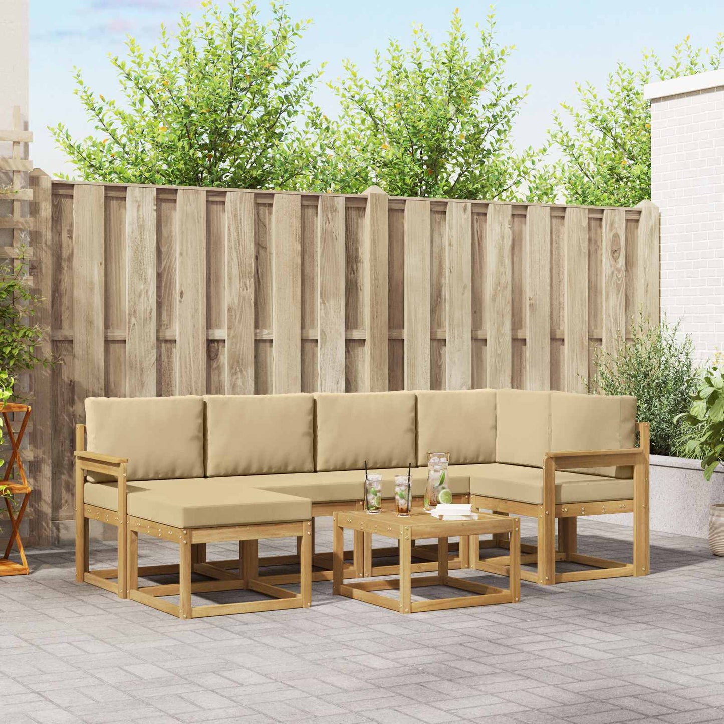Buiten bankenset 7 pcs Wit en Beige Massief Acaciahout is nu te koop bij PeponiXL, paradijselijk wonen!
