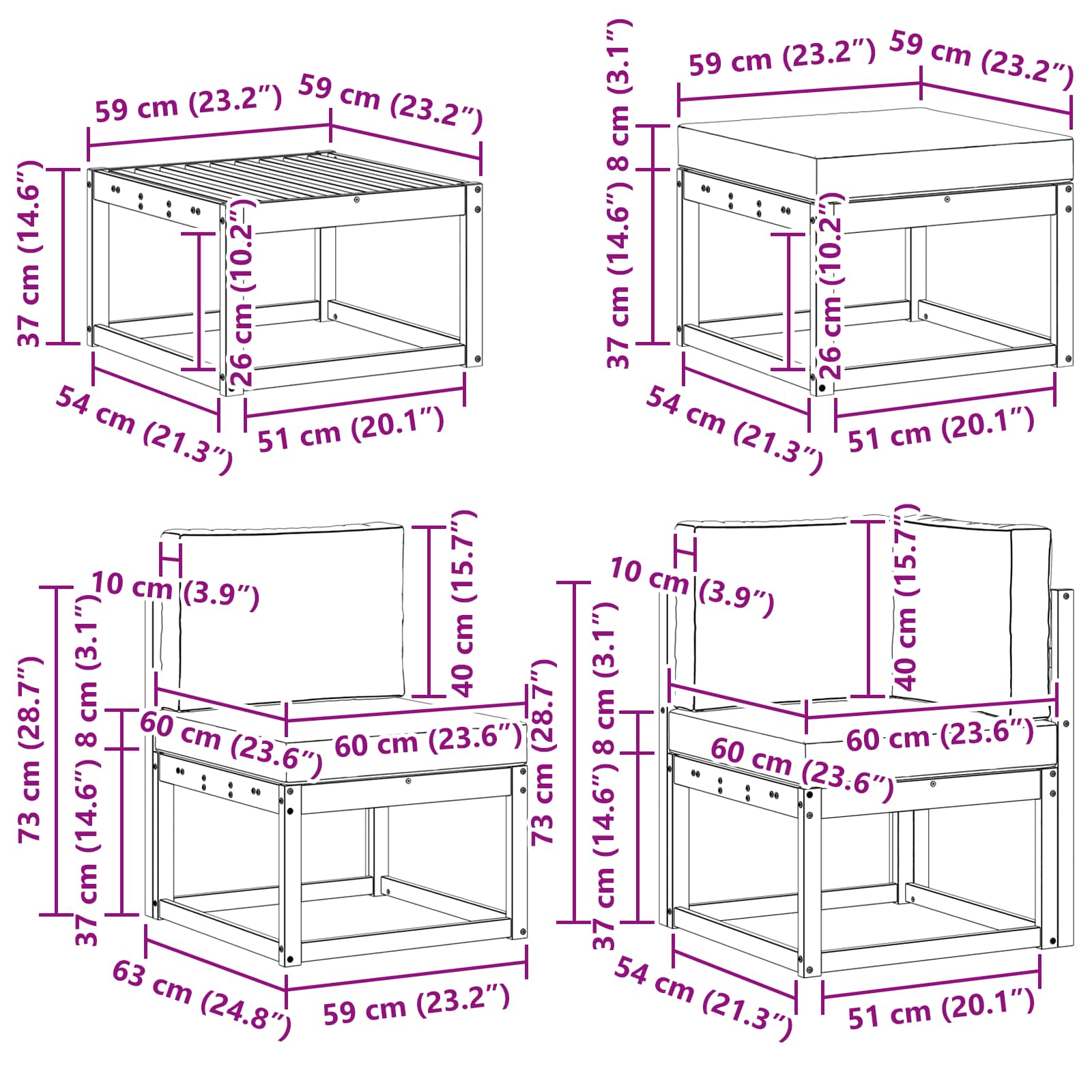 Buiten bankenset 7 pcs Wit en Beige Massief Acaciahout is nu te koop bij PeponiXL, paradijselijk wonen!