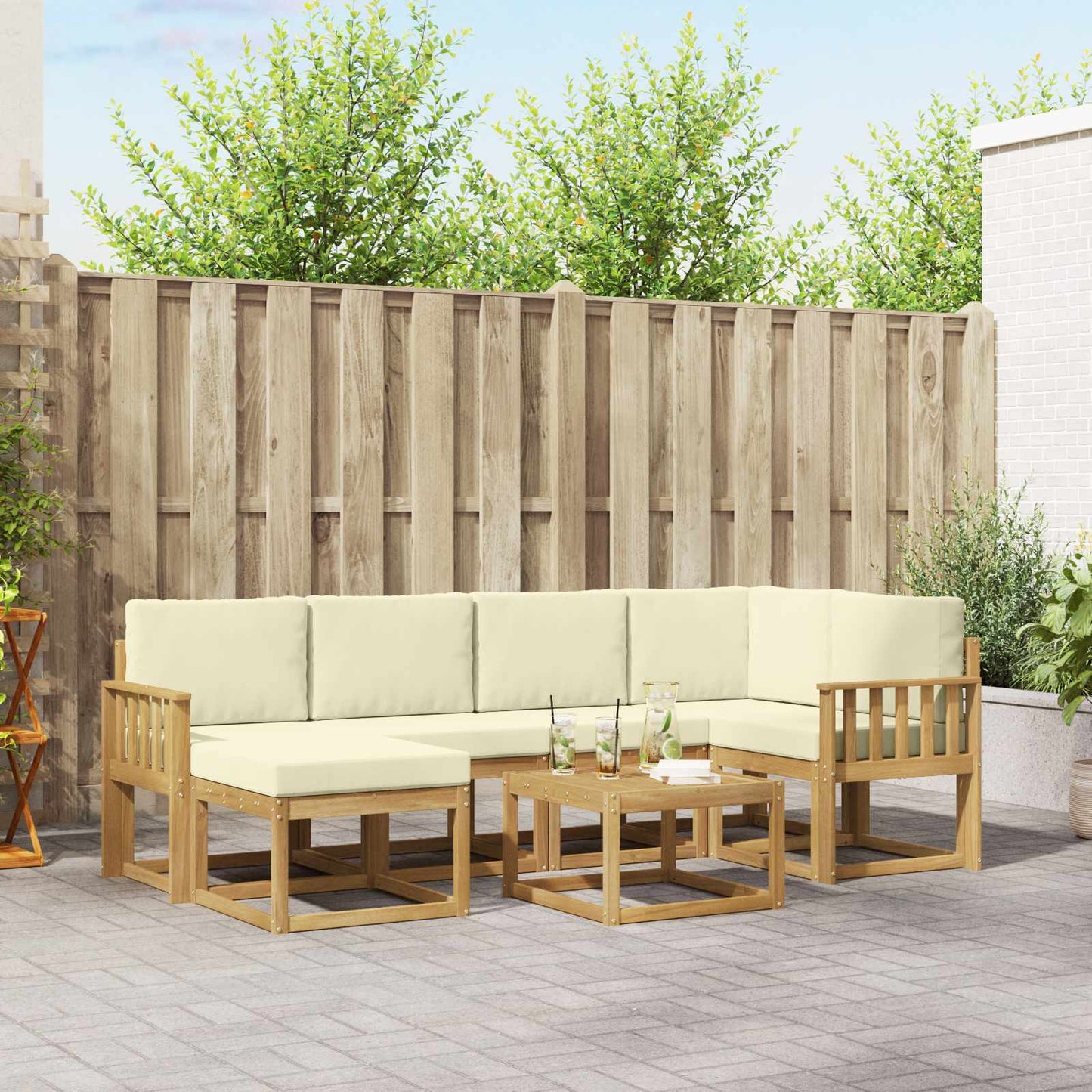 Buiten bankenset 7 pcs Wit en crèmekleurig Massief Acaciahout is nu te koop bij PeponiXL, paradijselijk wonen!