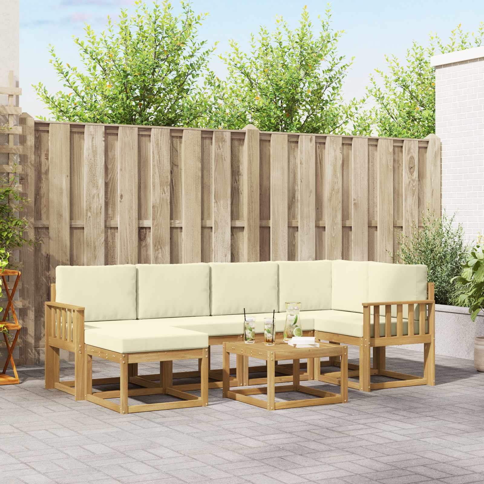 Buiten bankenset 7 pcs Wit en crèmekleurig Massief Acaciahout is nu te koop bij PeponiXL, paradijselijk wonen!