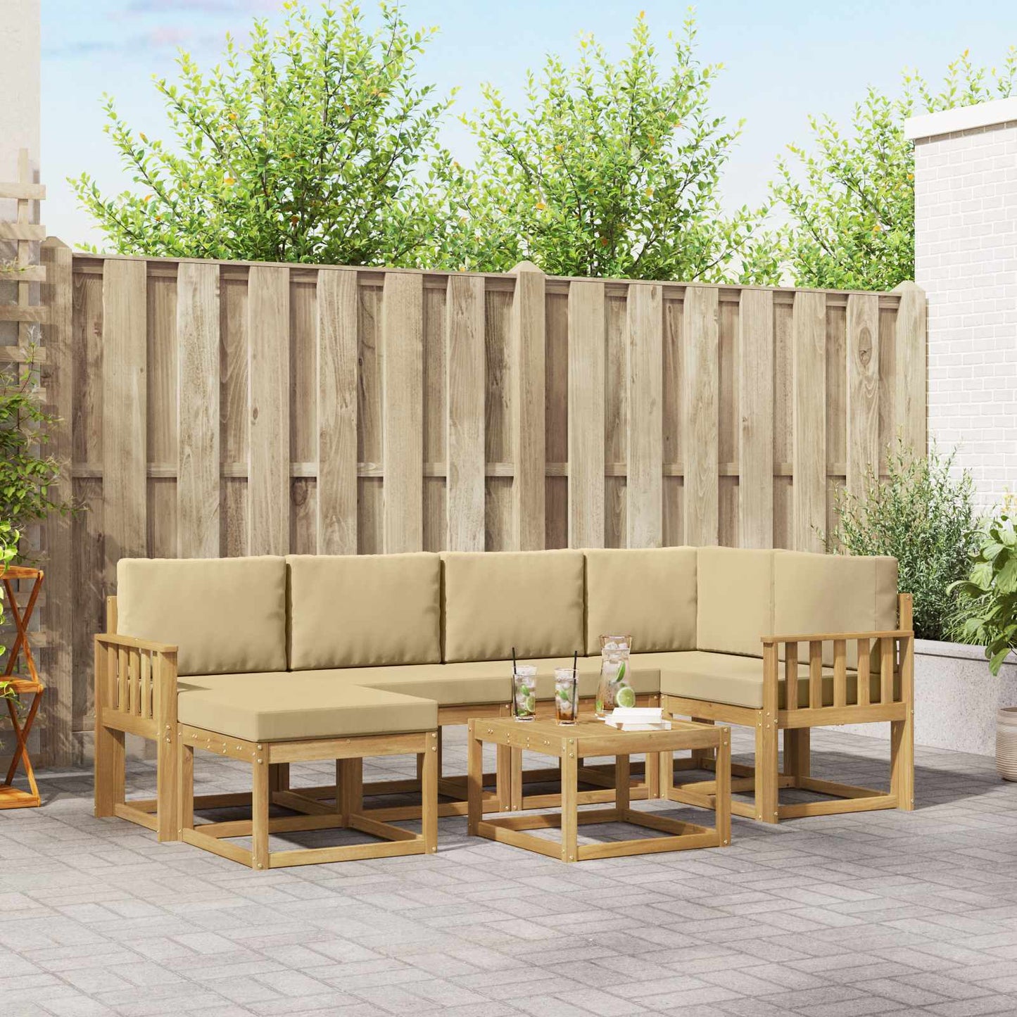 Buiten bankenset 7 pcs Wit en Beige Massief Acaciahout is nu te koop bij PeponiXL, paradijselijk wonen!
