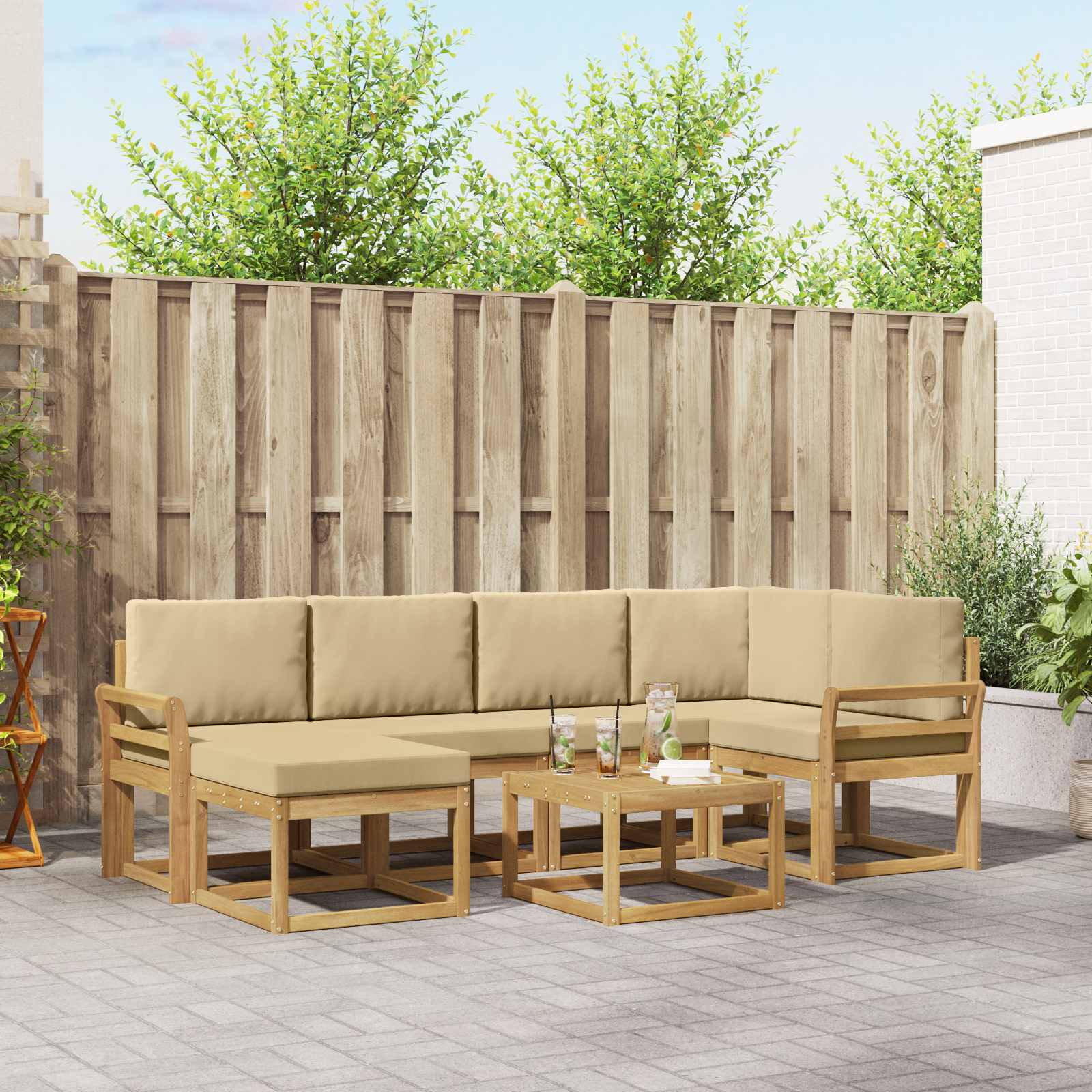 Buiten bankenset 7 pcs Wit en Beige Massief Acaciahout is nu te koop bij PeponiXL, paradijselijk wonen!