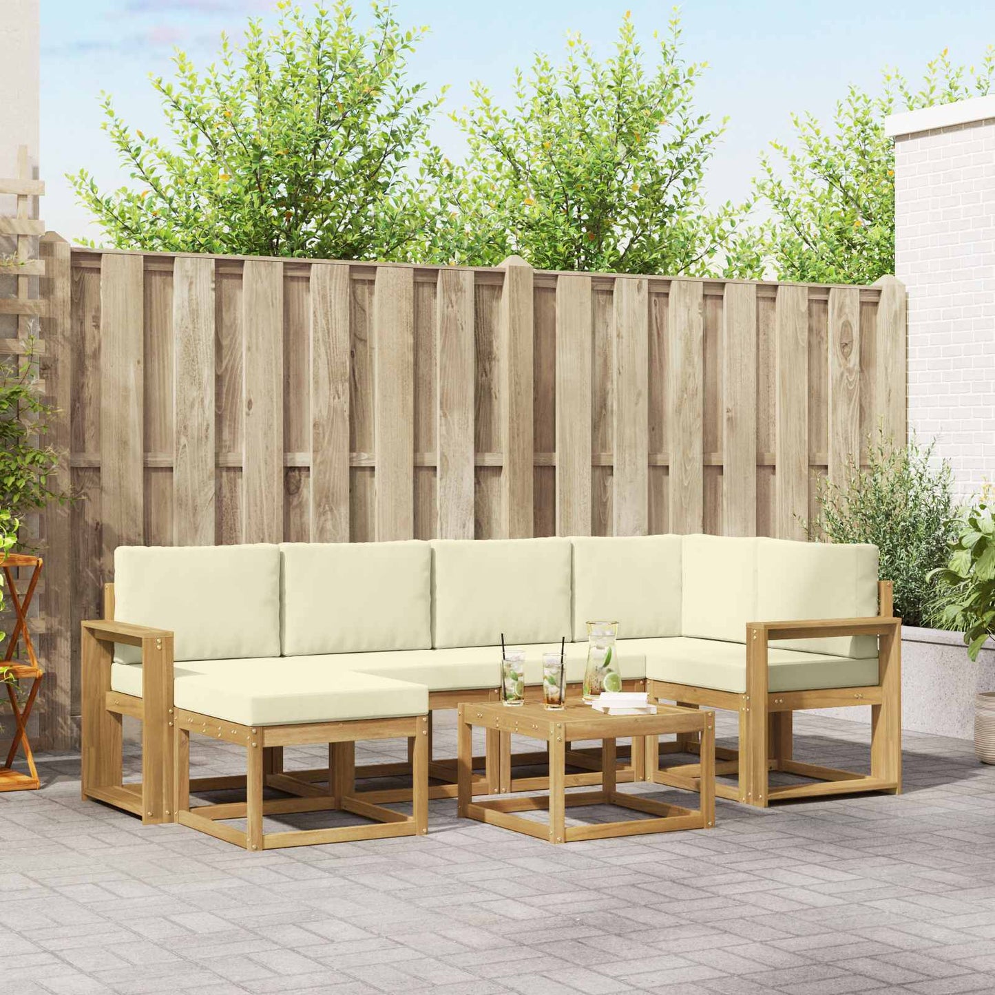 Buiten bankenset 7 pcs Wit en crèmekleurig Massief Acaciahout is nu te koop bij PeponiXL, paradijselijk wonen!