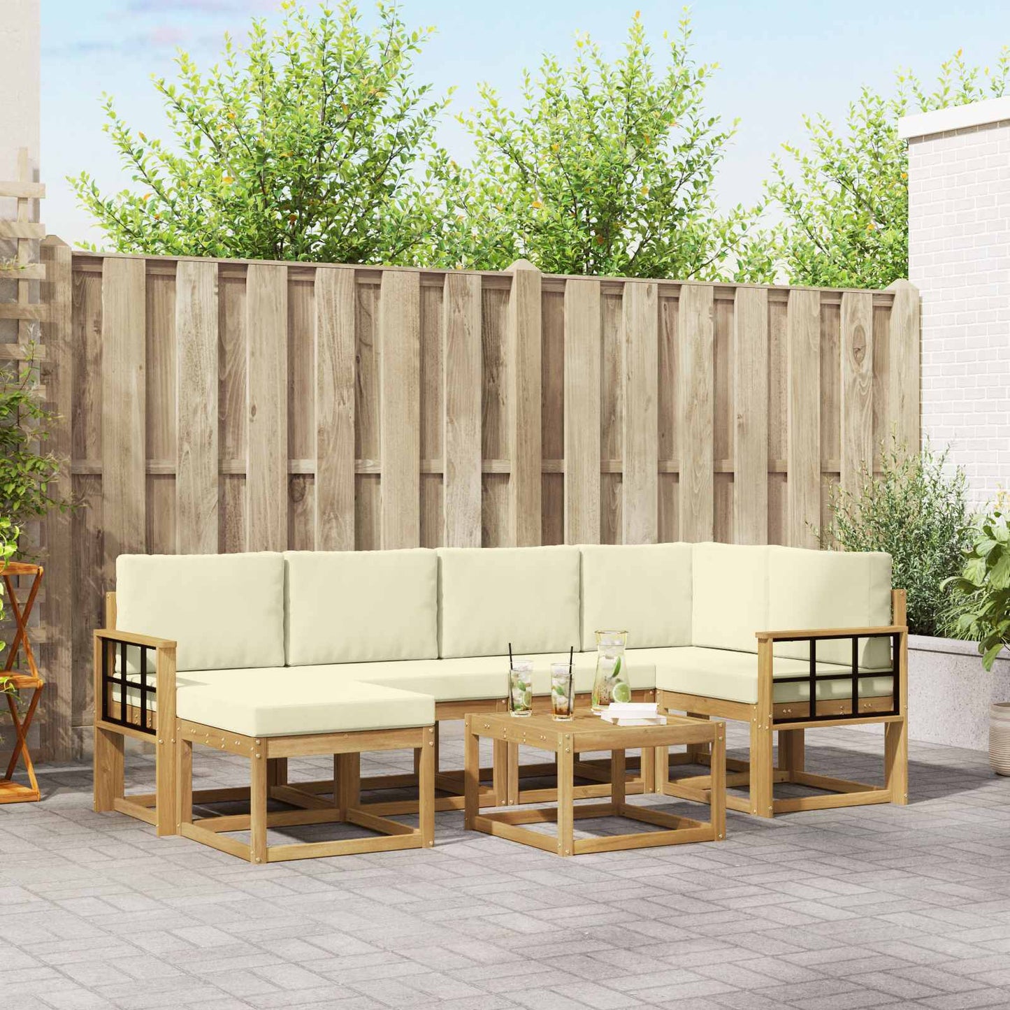 Buiten bankenset 7 pcs Wit en crèmekleurig Massief Acaciahout is nu te koop bij PeponiXL, paradijselijk wonen!