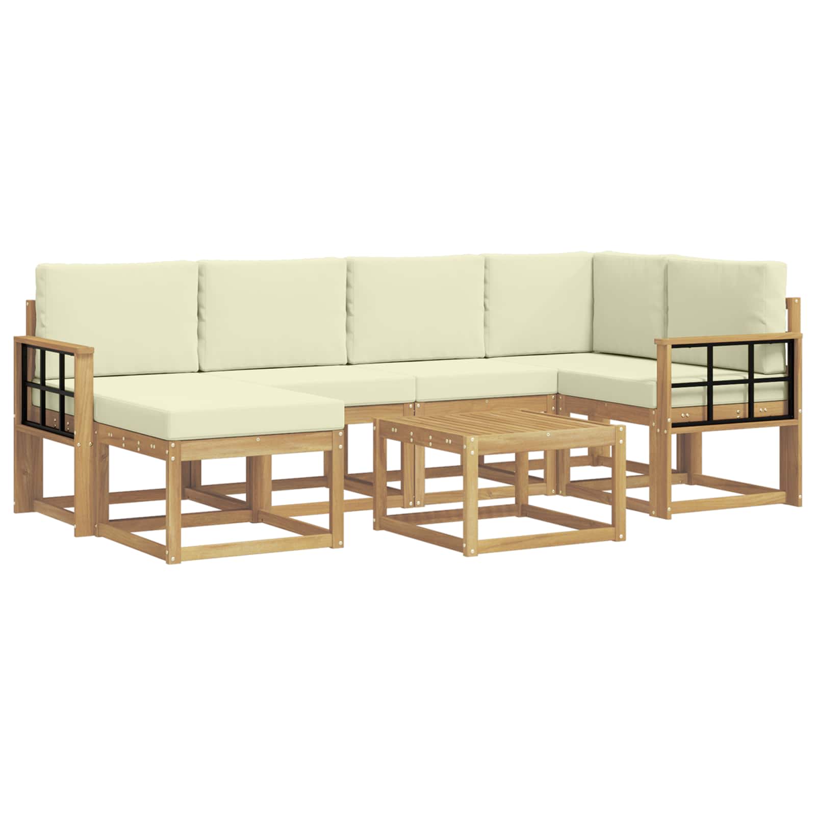 Buiten bankenset 7 pcs Wit en crèmekleurig Massief Acaciahout is nu te koop bij PeponiXL, paradijselijk wonen!