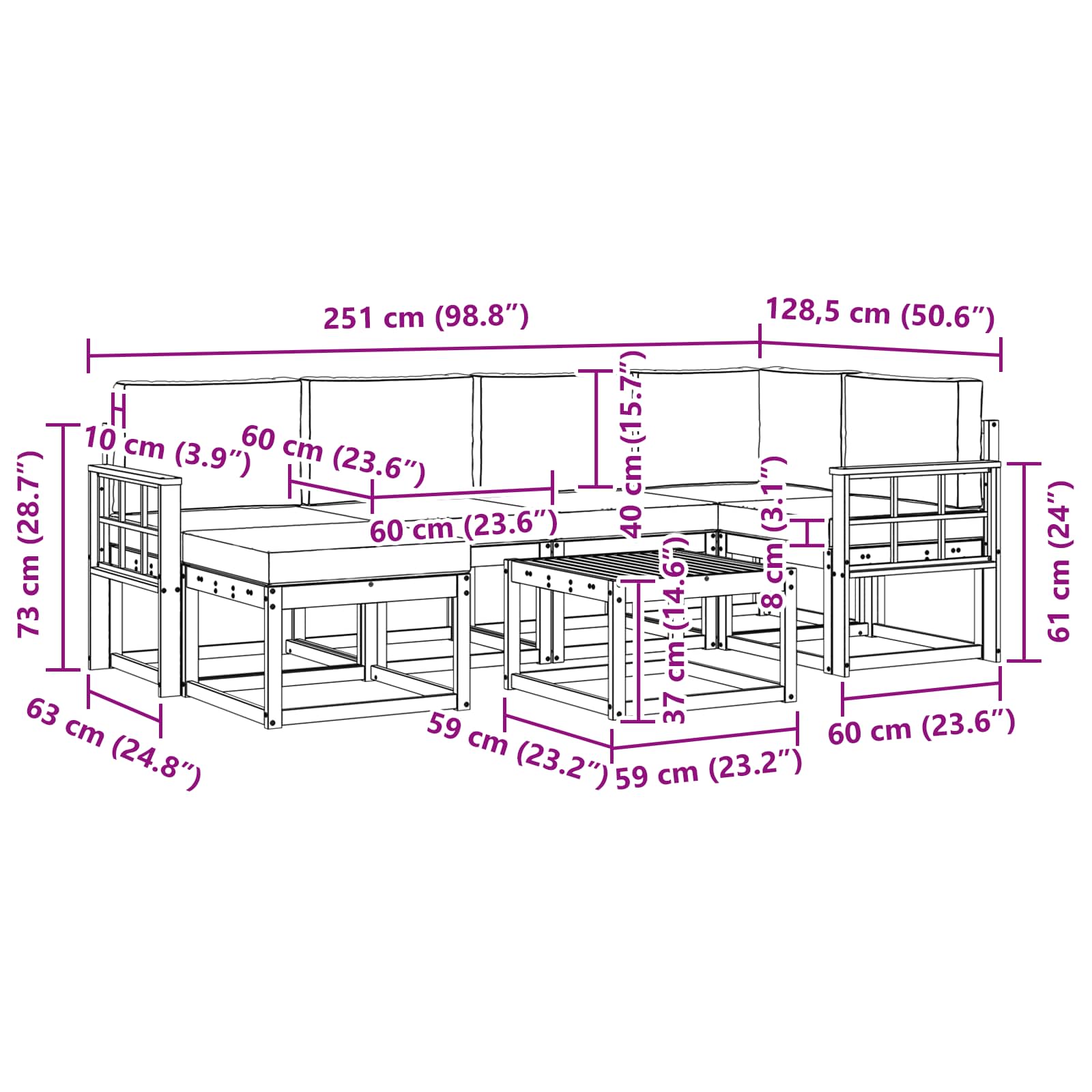 Buiten bankenset 7 pcs Wit en crèmekleurig Massief Acaciahout is nu te koop bij PeponiXL, paradijselijk wonen!