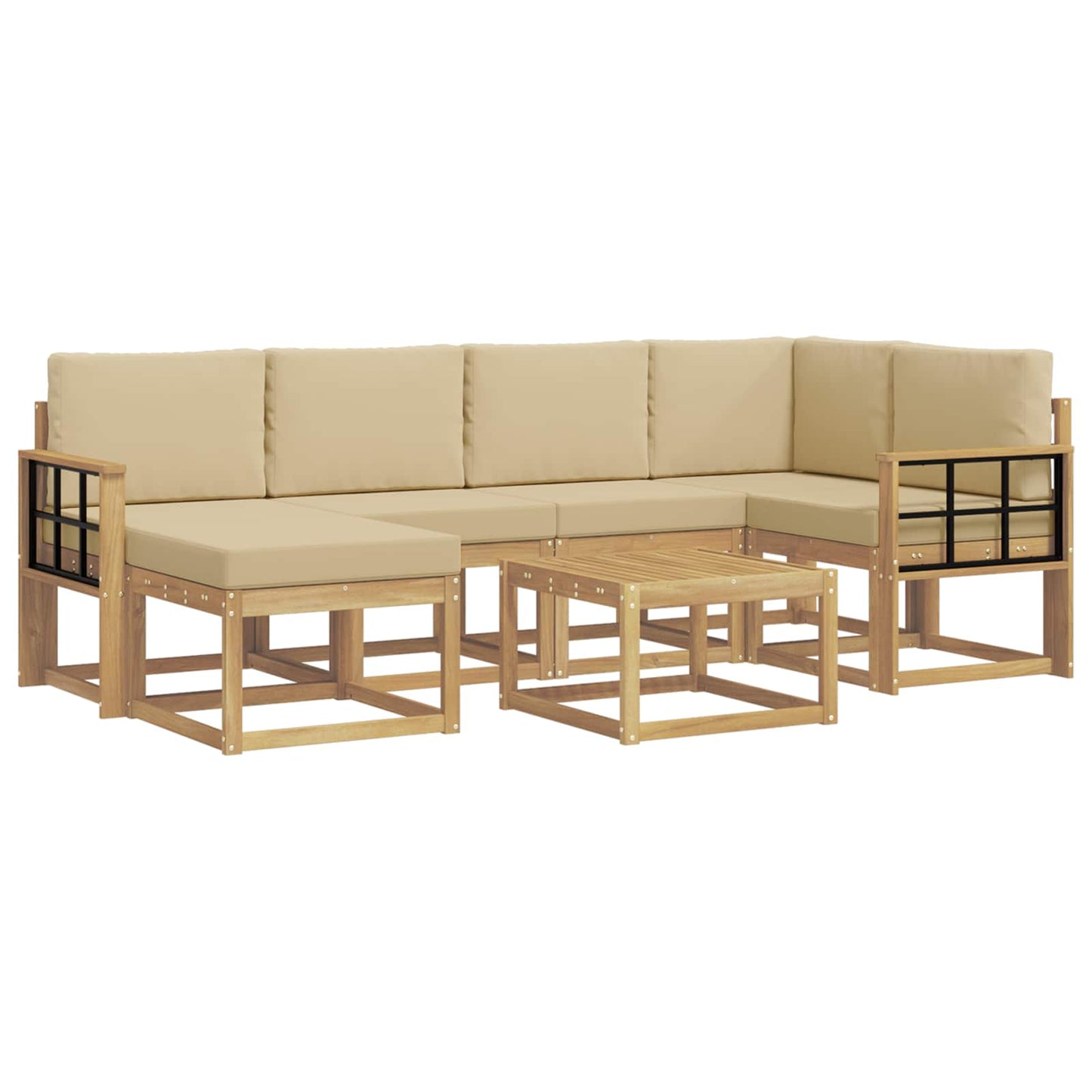 Buiten bankenset 7 pcs Wit en Beige Massief Acaciahout is nu te koop bij PeponiXL, paradijselijk wonen!