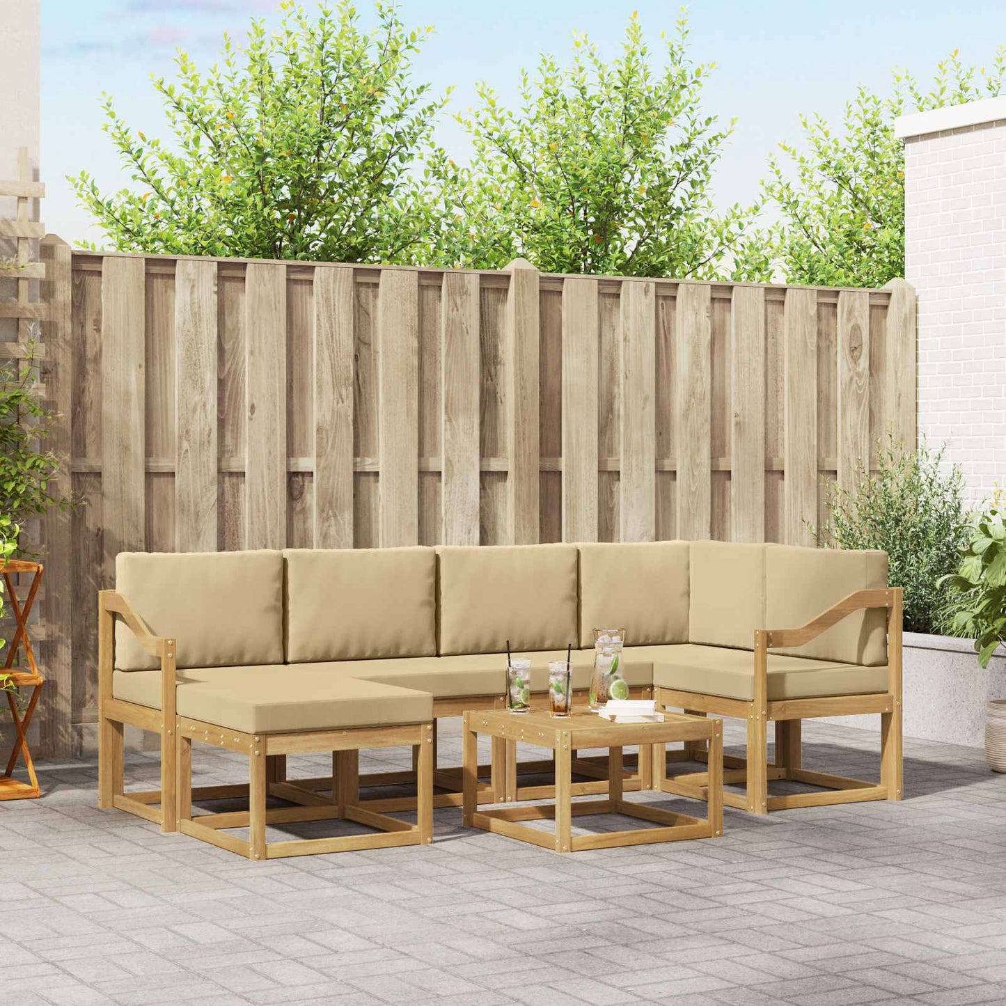 Buiten bankenset 7 pcs Wit en Beige Massief Acaciahout is nu te koop bij PeponiXL, paradijselijk wonen!