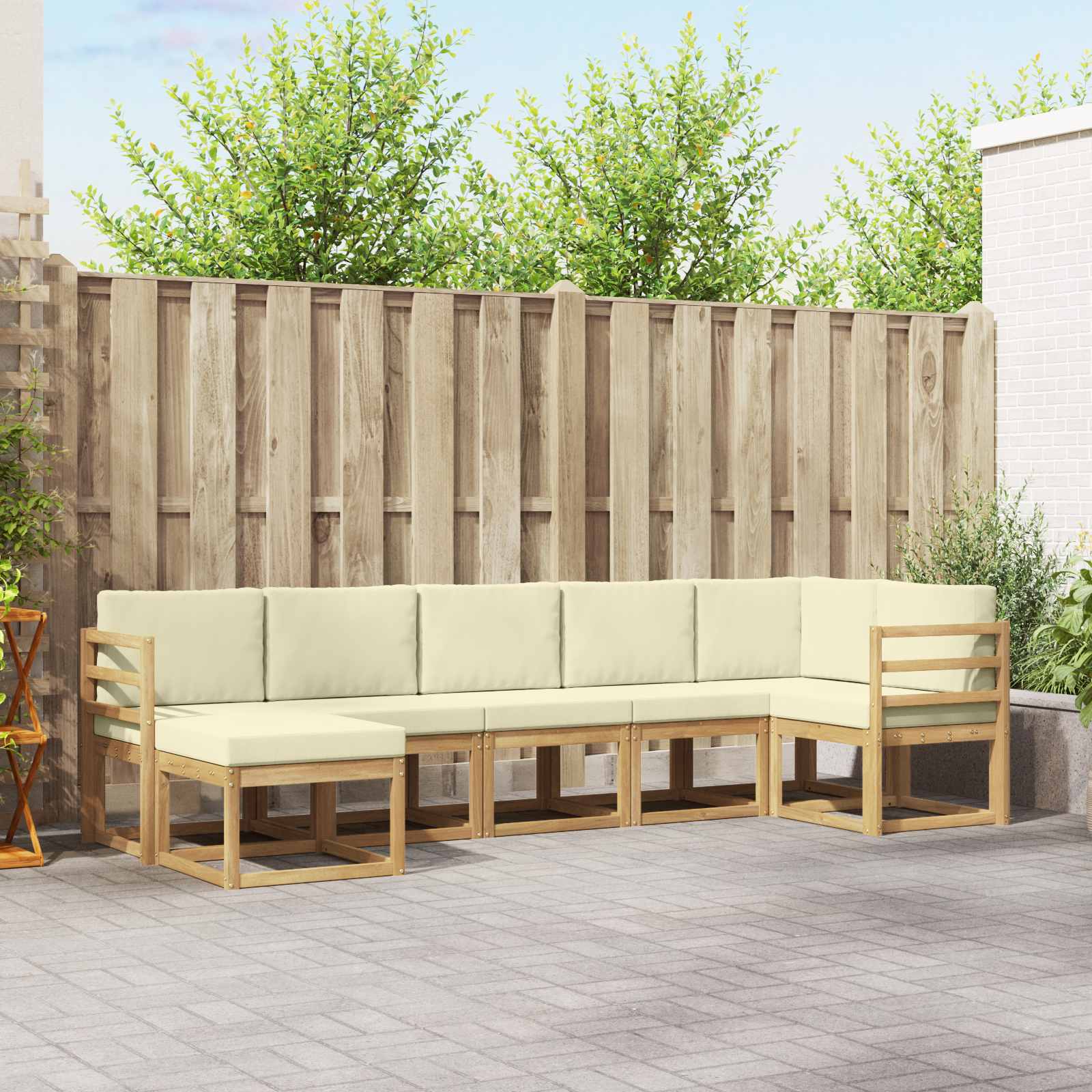 Buiten bankenset met kussen 7 pcs Wit en crèmekleurig Polyester is nu te koop bij PeponiXL, paradijselijk wonen!