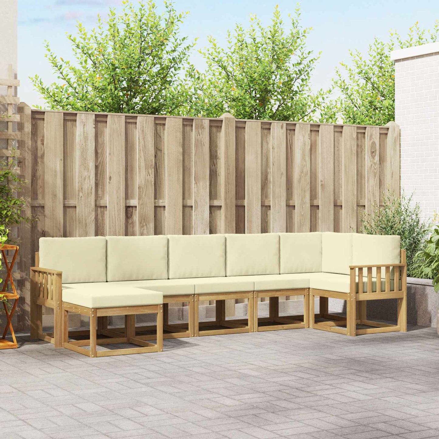 Buiten bankenset met kussen 7 pcs Wit en crèmekleurig Polyester is nu te koop bij PeponiXL, paradijselijk wonen!