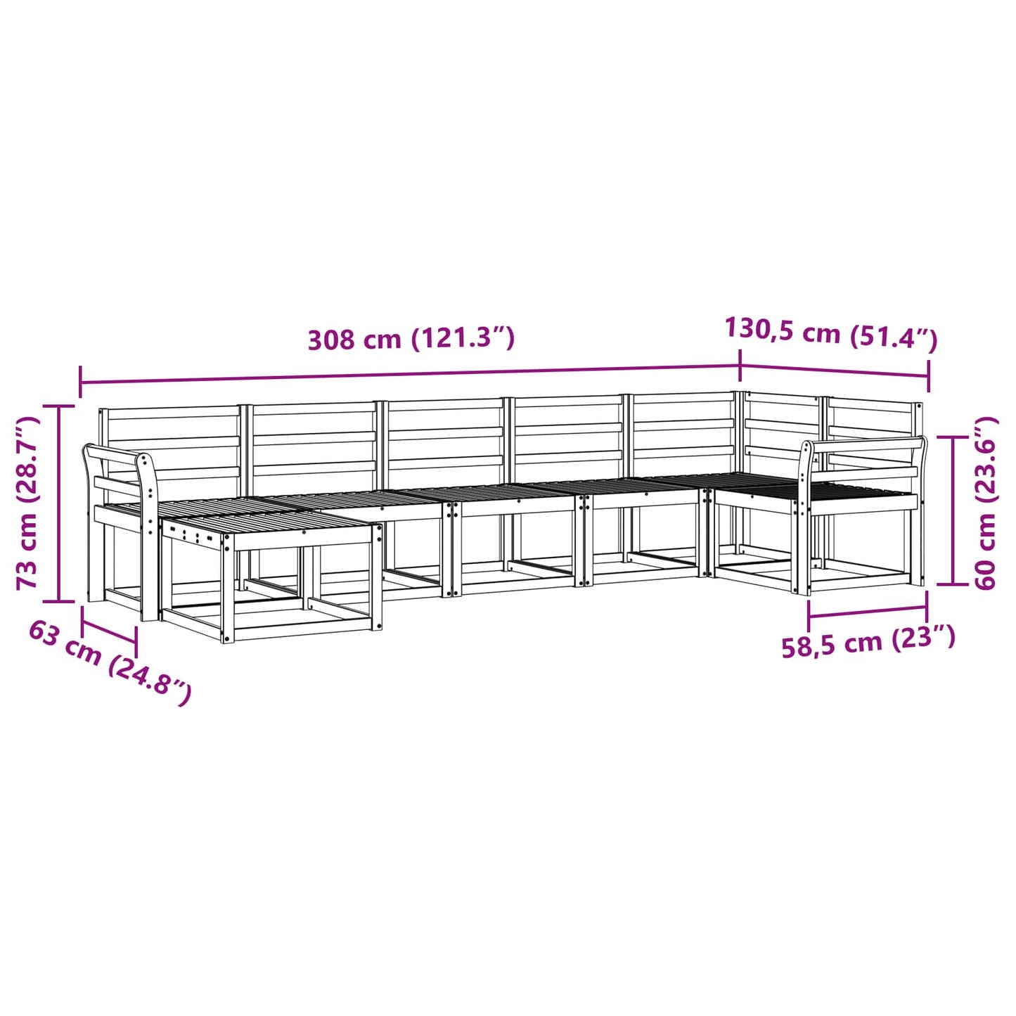 Buiten bankenset 7 pcs Wit Massief Acaciahout
