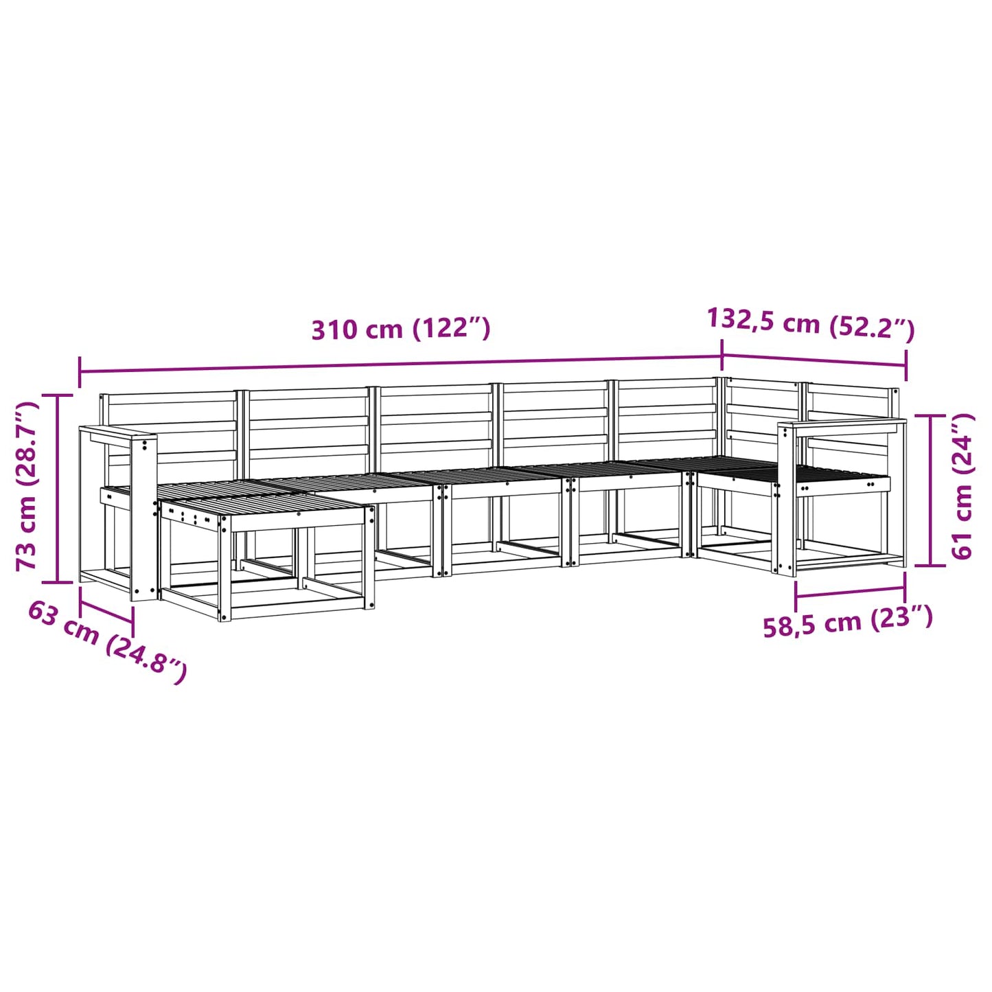 Buiten bankenset 7 pcs Wit Massief Acaciahout